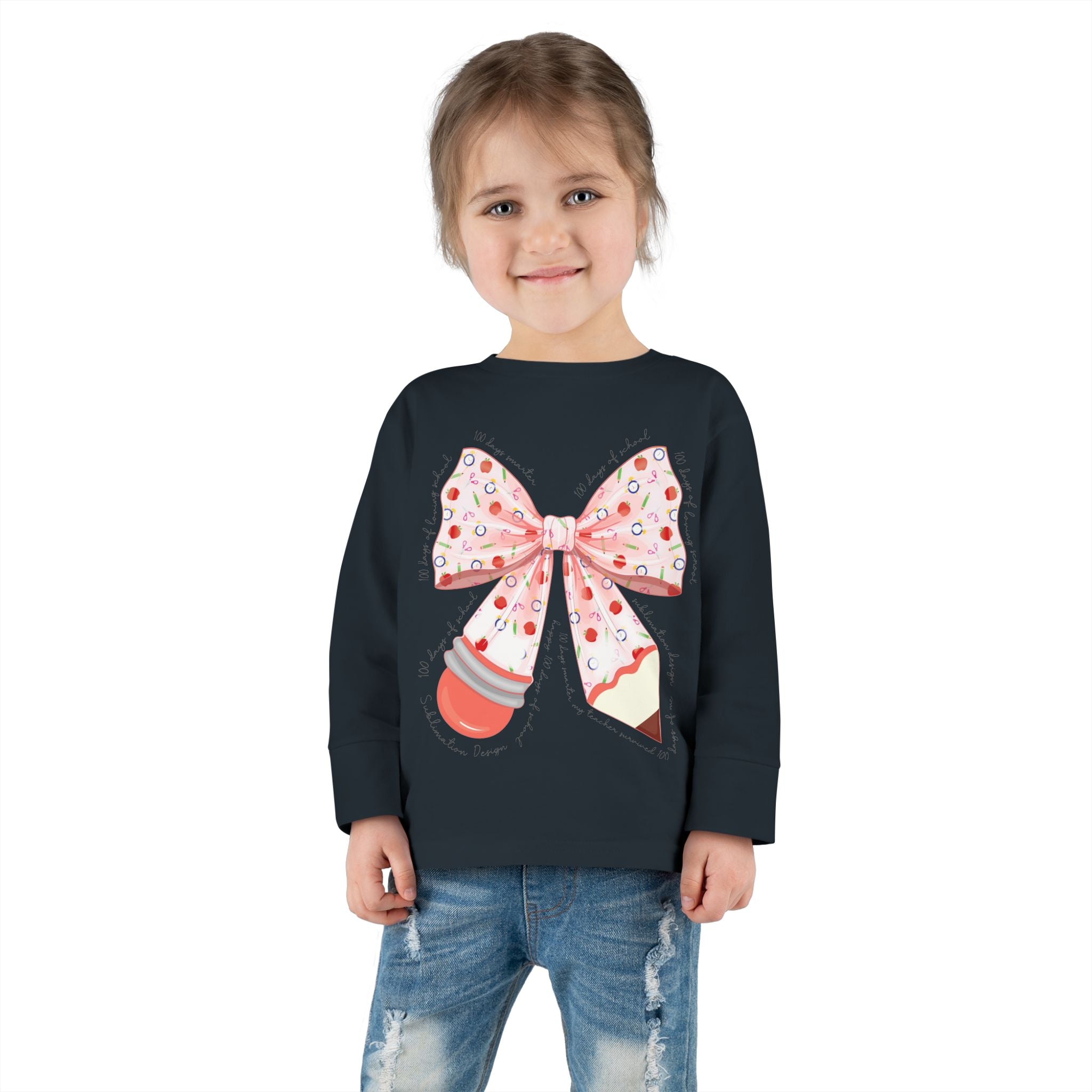 Pink Polka Dot Bow Toddler Long Sleeve Tee