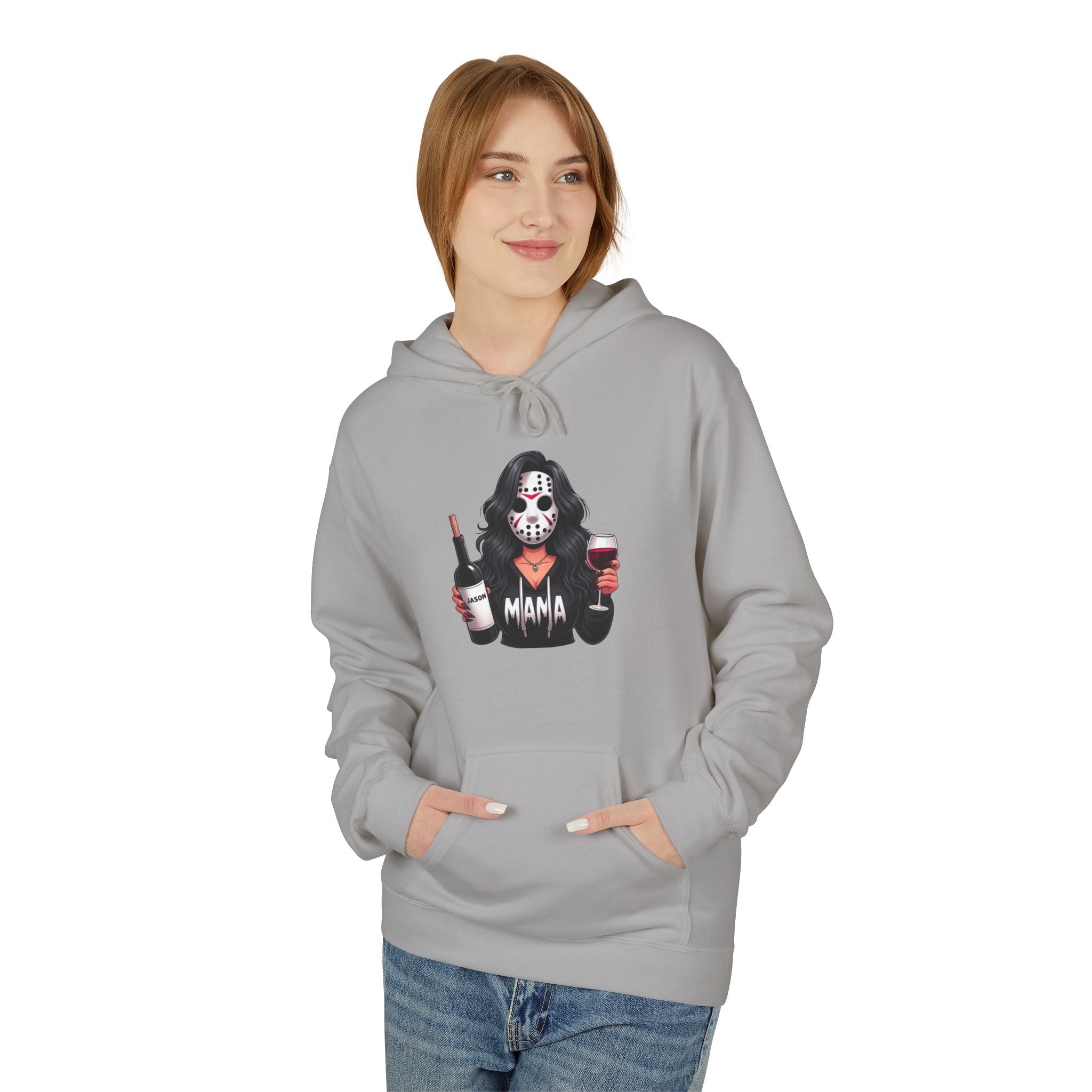 Horror Mama Hoodie – Jason Mask Wine Mom Graphic Hoodie