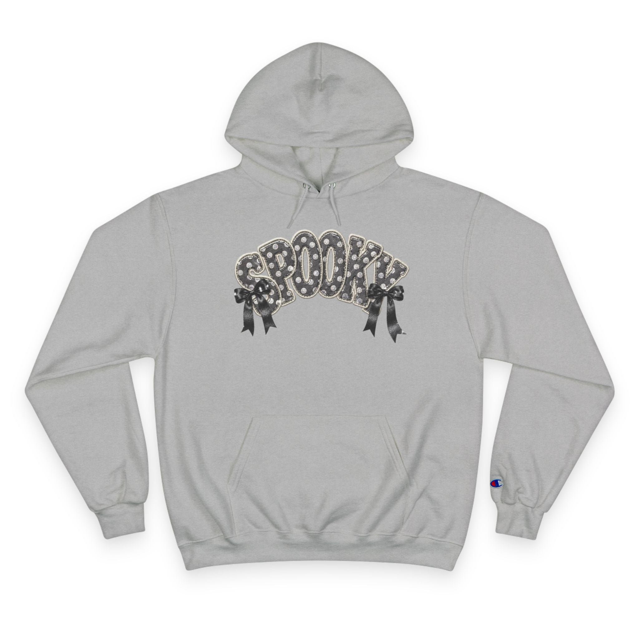 Spooky Floral Champion Hoodie — White Halloween Graphic Sweatshirt