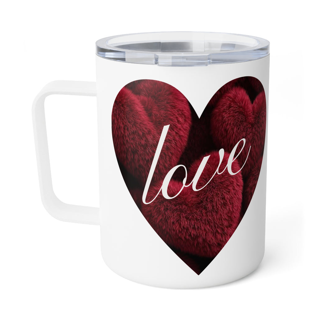 Red Fuzzy Heart love Insulated Coffee Mug | 10oz Travel Mug
