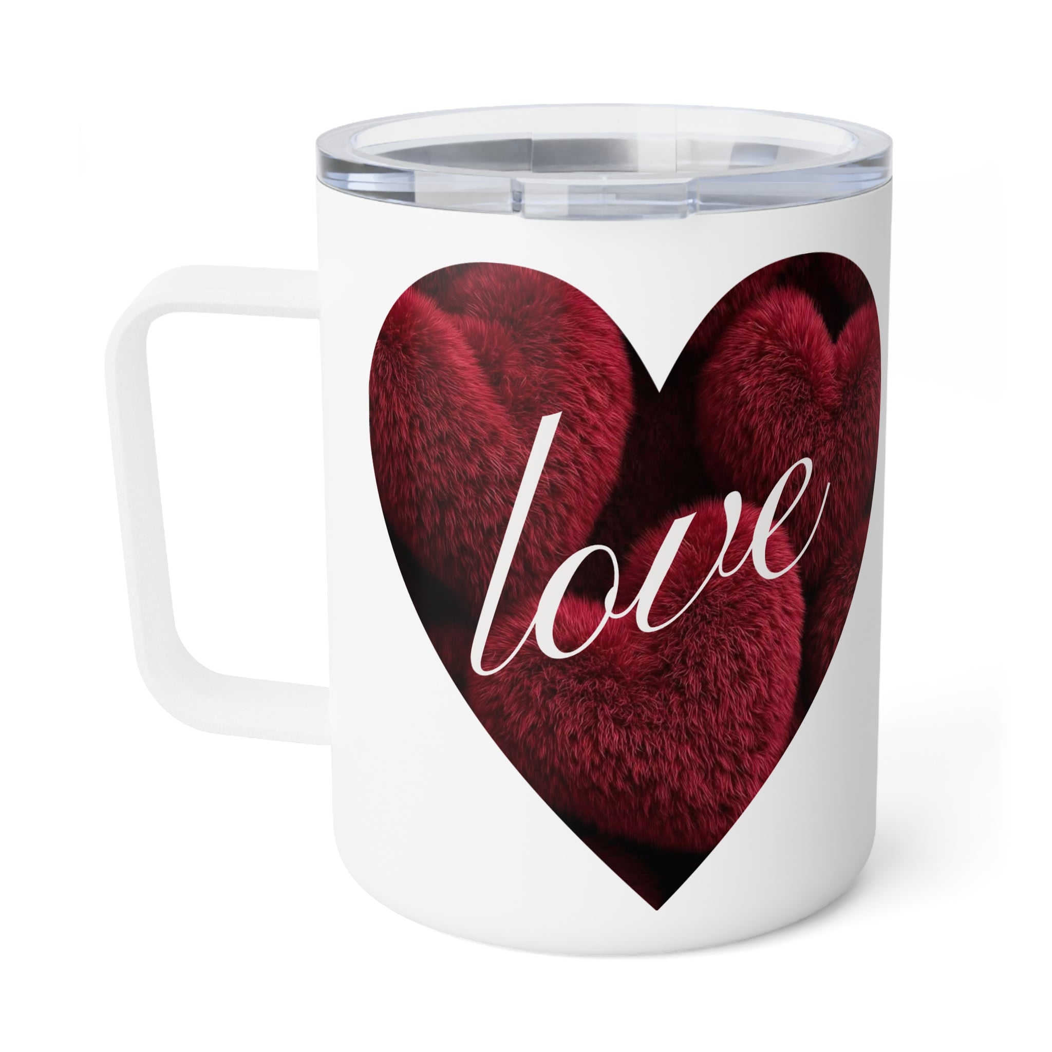 Red Fuzzy Heart love Insulated Coffee Mug | 10oz Travel Mug