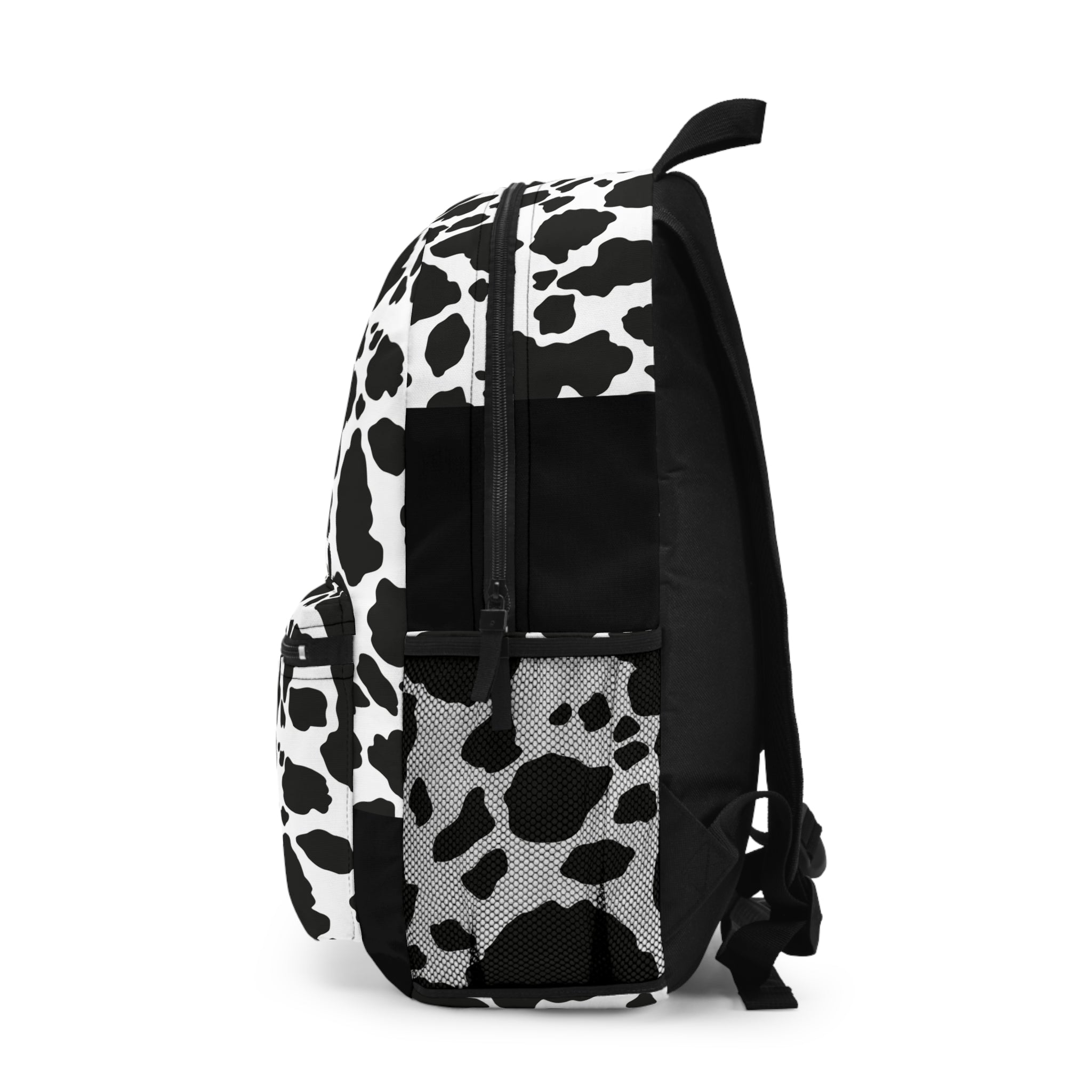 Cow Print Backpack — Black & White Patterned School/Everyday Bag