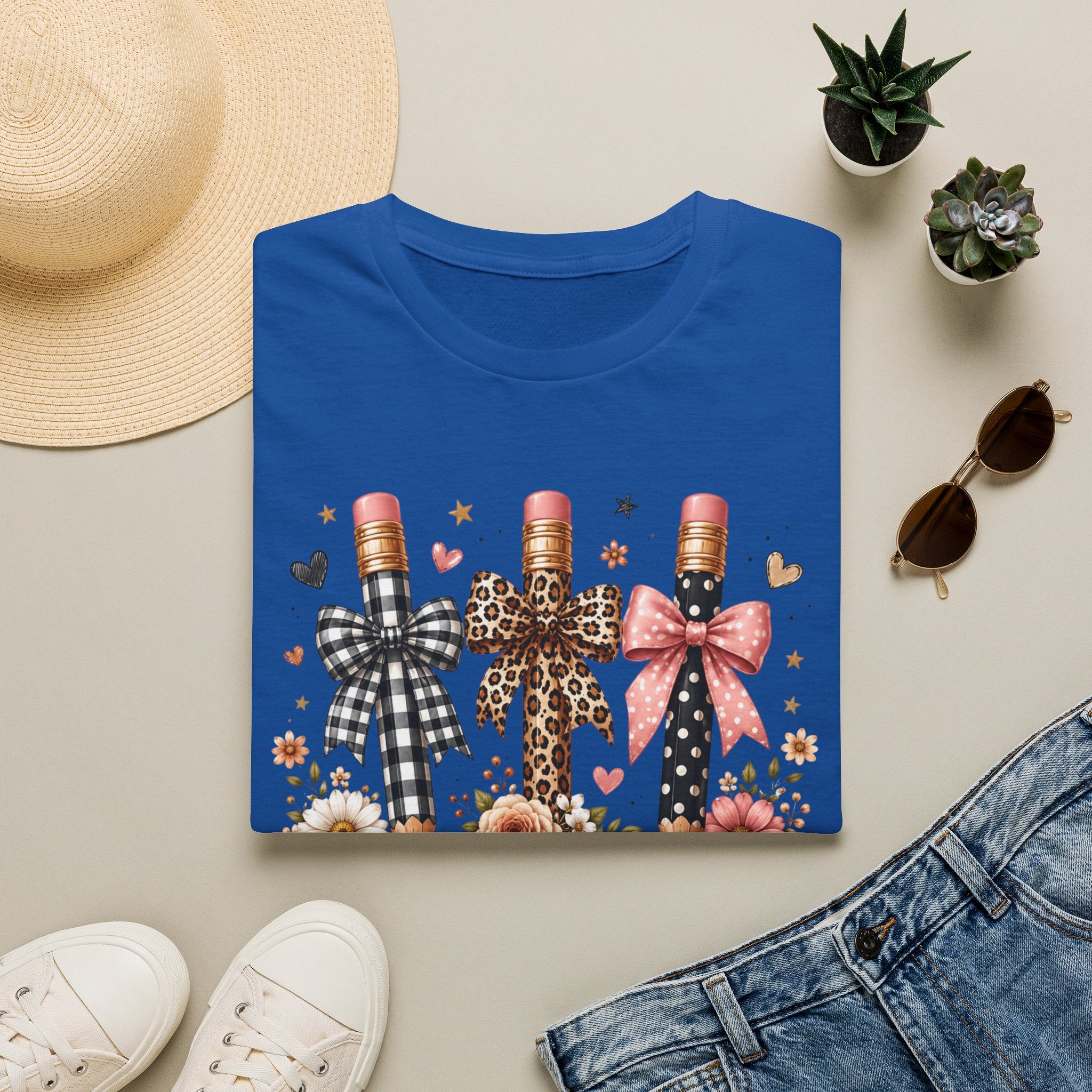 Teacher Pencil Bows T-Shirt — Cute Floral Teacher Appreciation Tee
