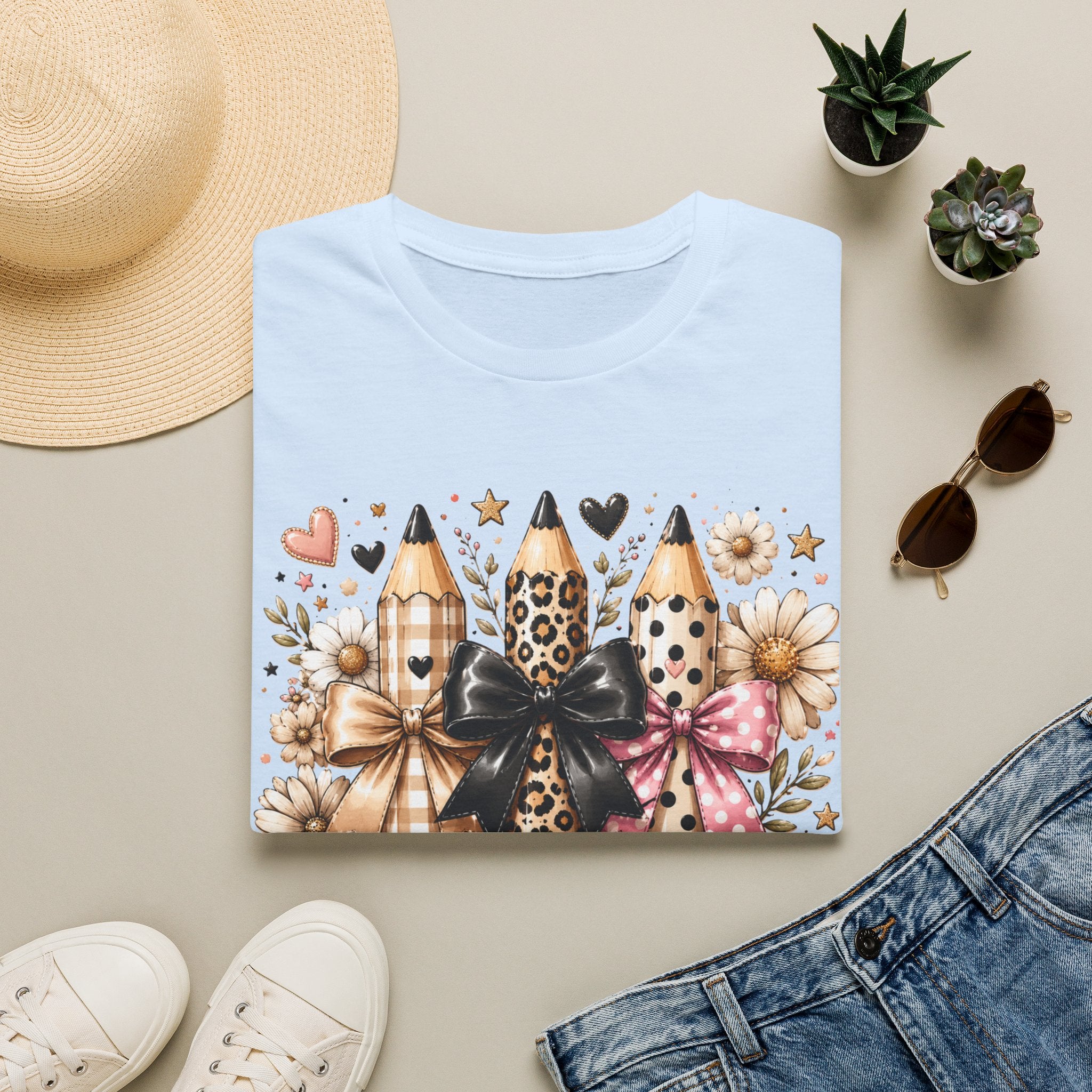 Teacher Pencil Trio Graphic T-Shirt — Leopard & Bow Back-to-School Tee