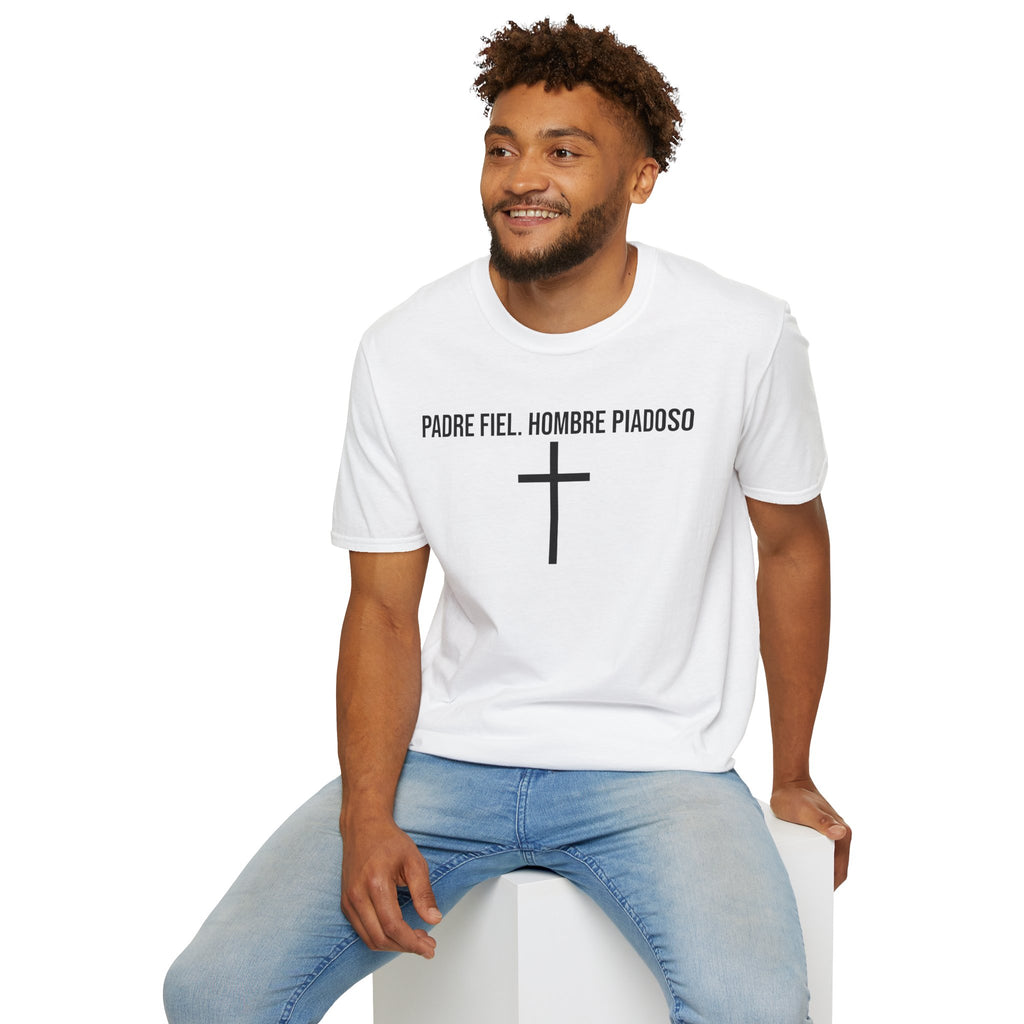 Padre Fiel, Hombre Piadoso T-Shirt — Spanish Christian Cross Tee