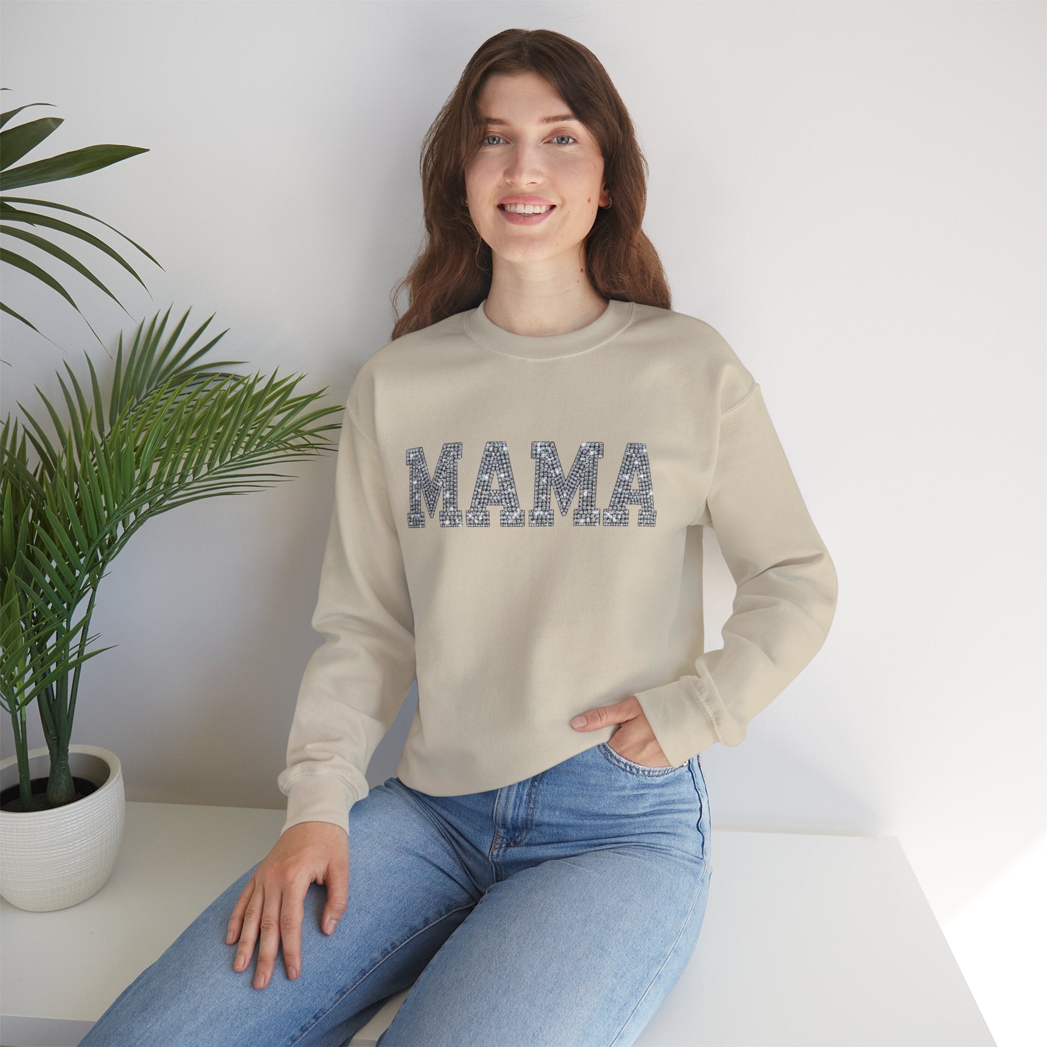Mama Crewneck Sweatshirt — Casual Glitter Block Letter Mom Pullover
