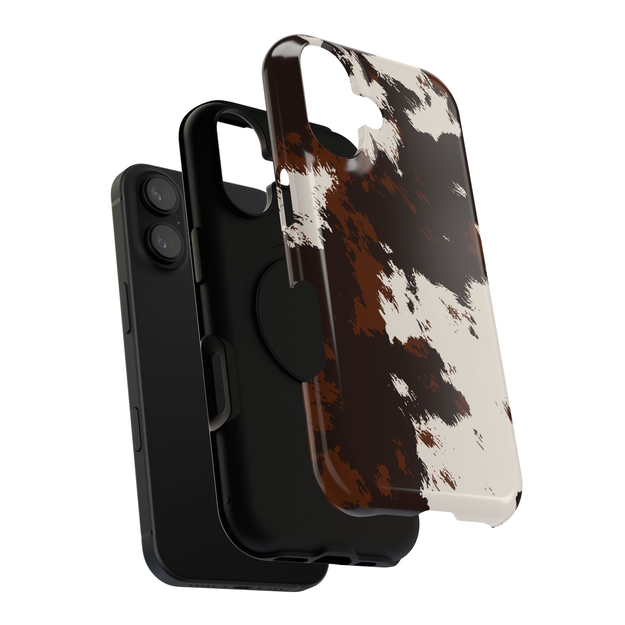 Cowhide Print Impact Phone Case — Brown & Cream Protective Cover