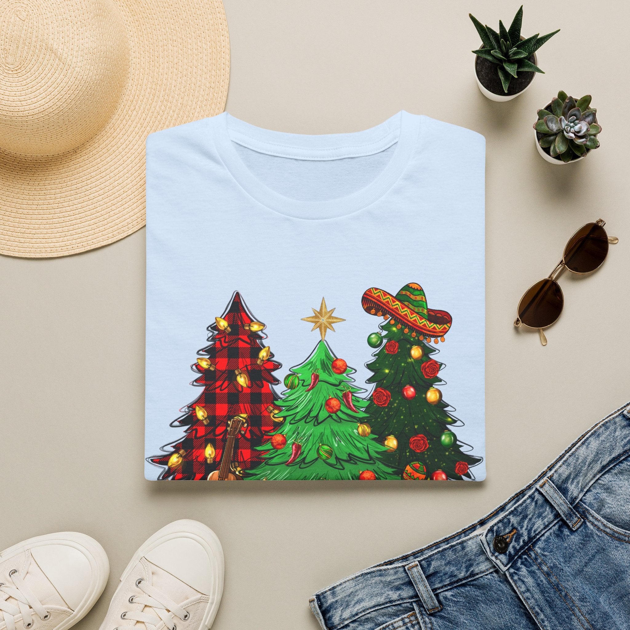 Feliz Navidad Christmas Trees T-Shirt — Festive Mexican Holiday Tee