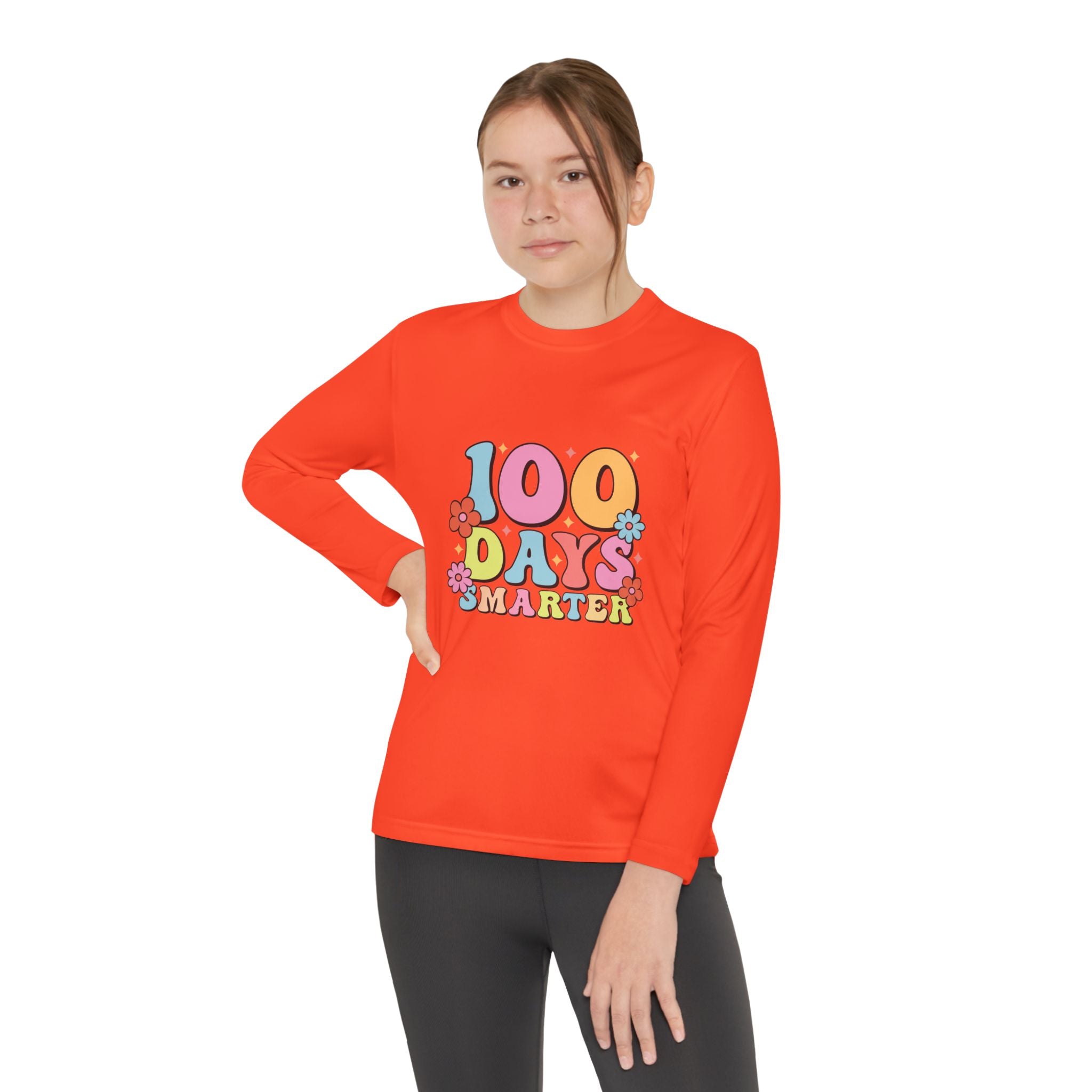 100 Days Smarter Youth Long Sleeve Tee — Retro Floral School Celebration Shirt