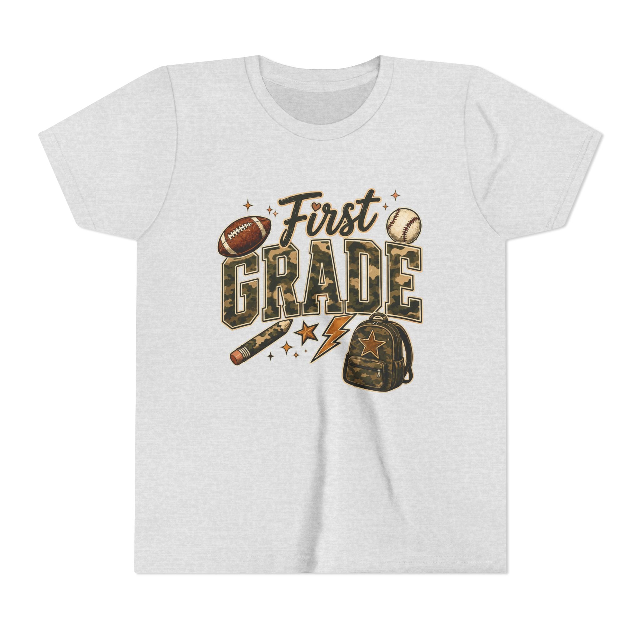 First Grade Kids T‑Shirt — Back to School Sports Backpack Design