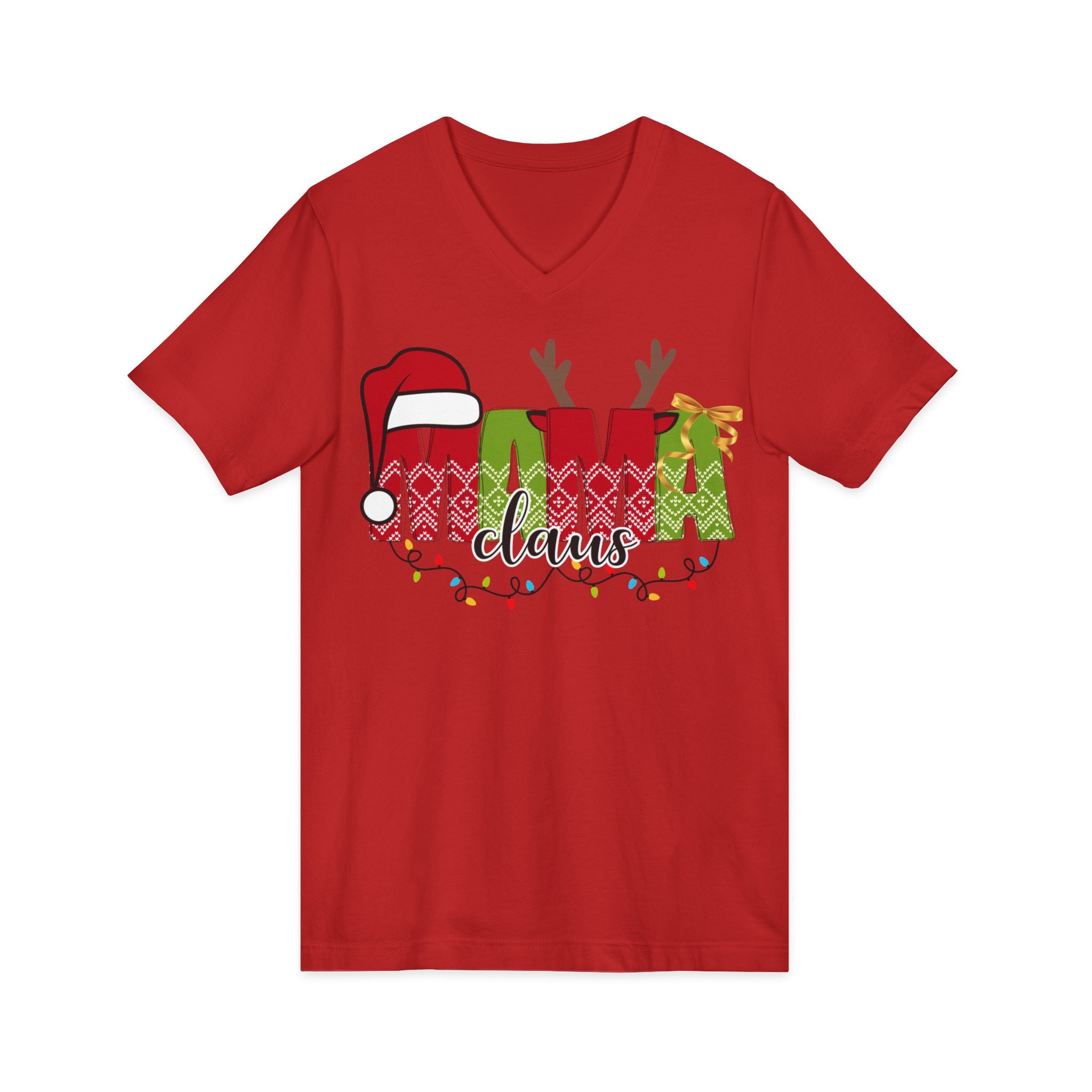 Mom Claus V-Neck Tee — Christmas Holiday Family Graphic Shirt