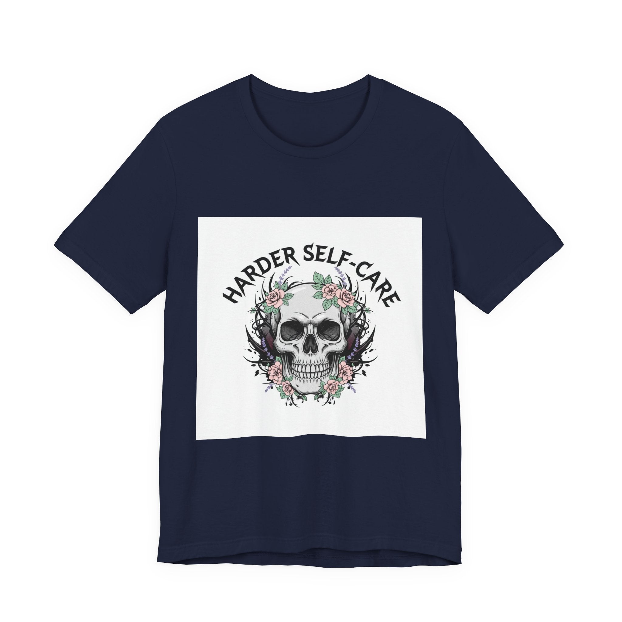 Harder Self-Care Skull Tee | metal font shirt, gothic wellness quote