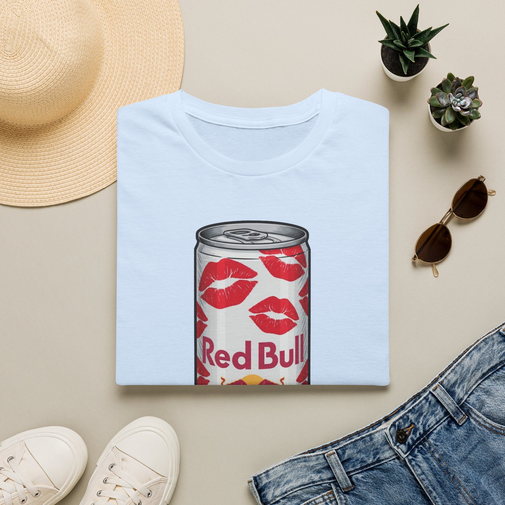 Graphic Tee — Red Bull Can with Lip Print