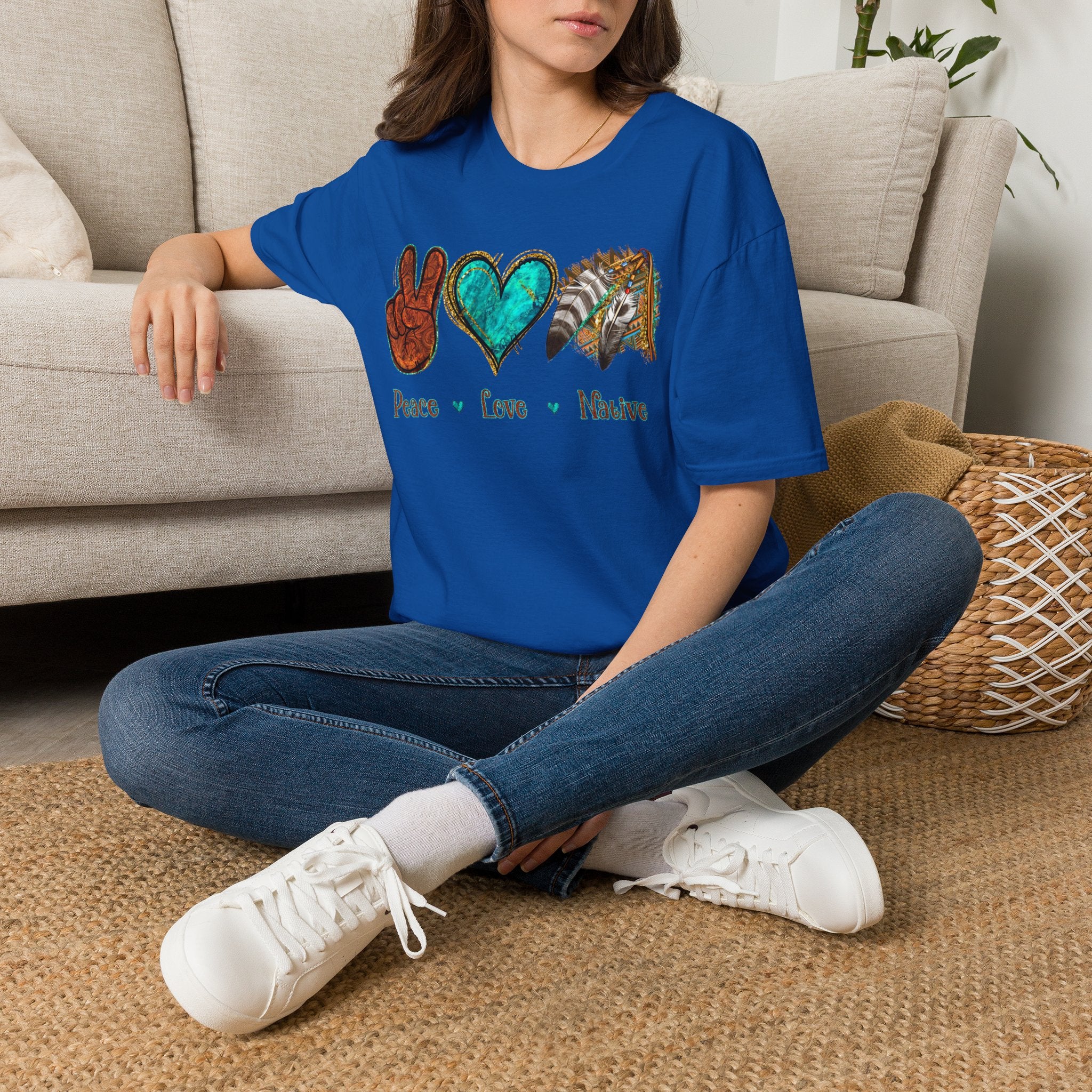 Peace Love Native T-Shirt — Boho Tribal Teal Heart Graphic Tee