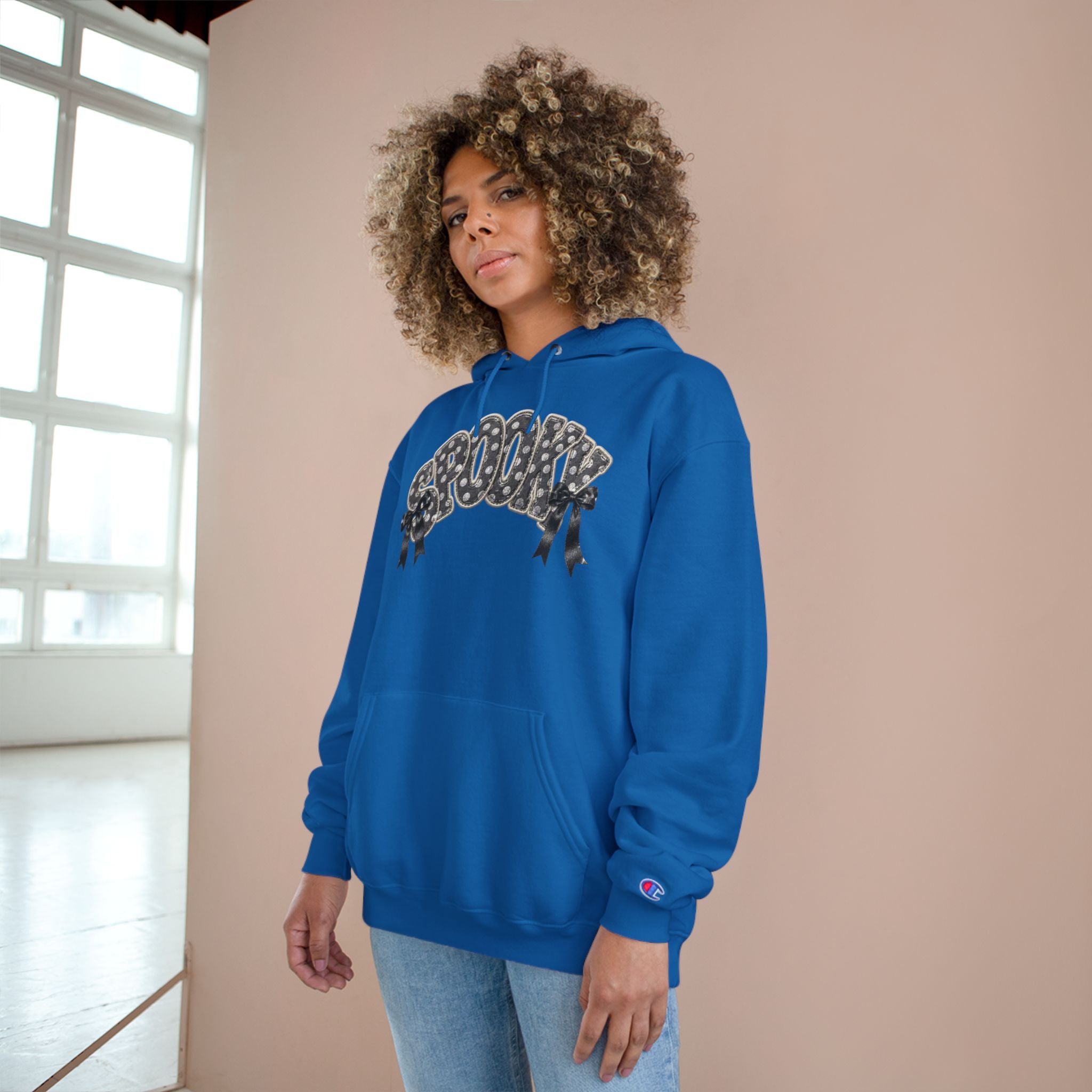 Spooky Floral Champion Hoodie — White Halloween Graphic Sweatshirt