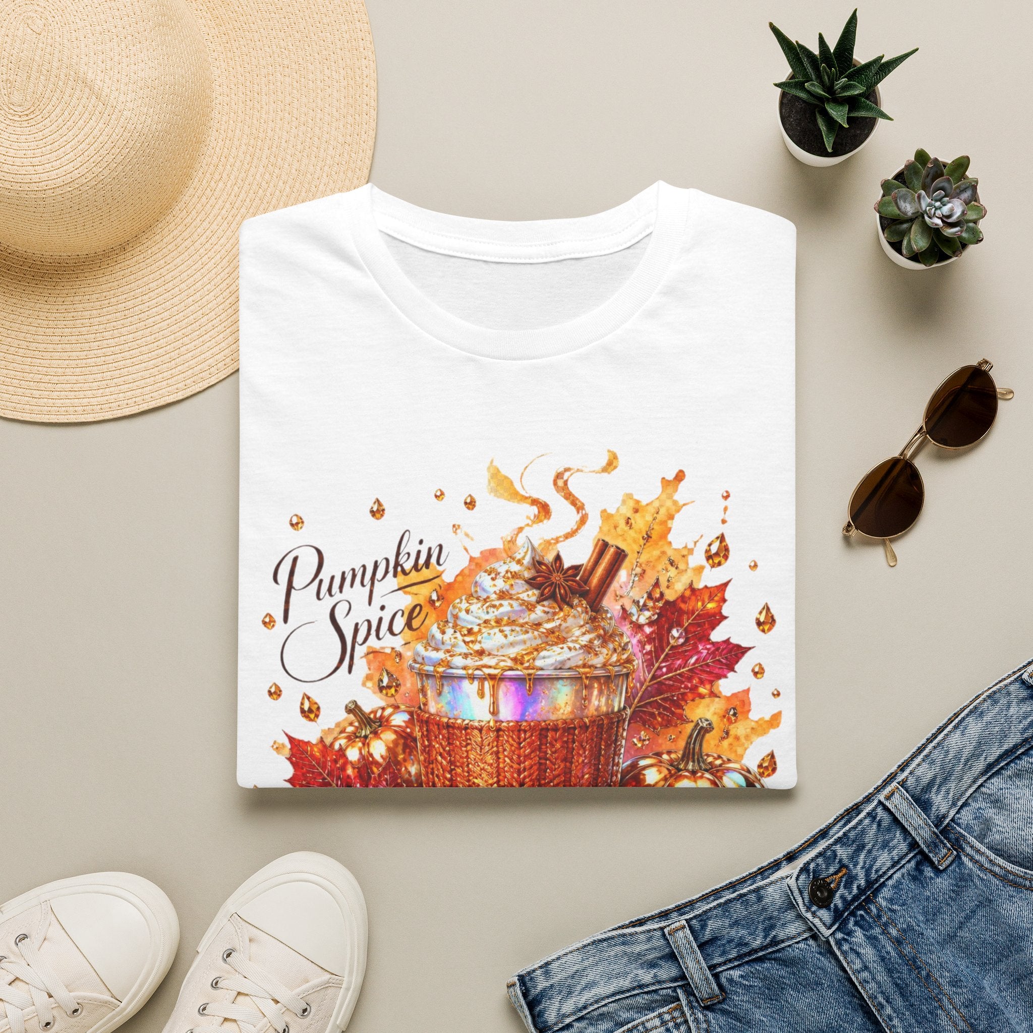 Pumpkin Spice Cup T-Shirt — Autumn Latte Fall Leaves Tee