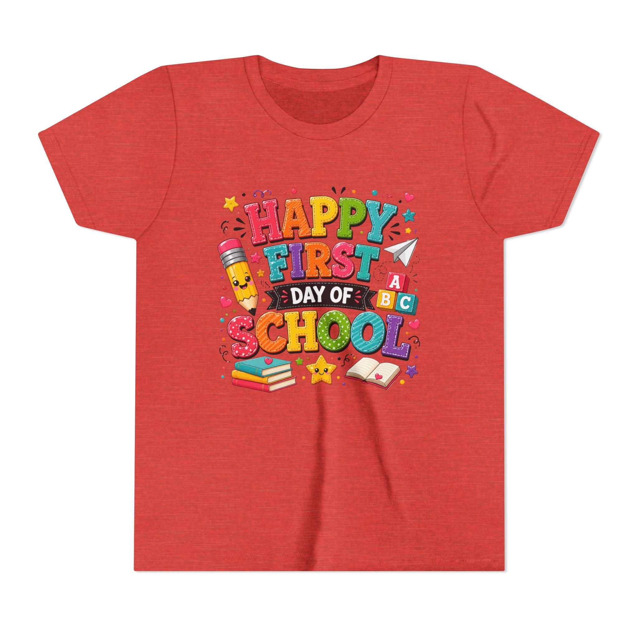 Youth Tee — "Happy First Day of School" Back-to-School Graphic Shirt