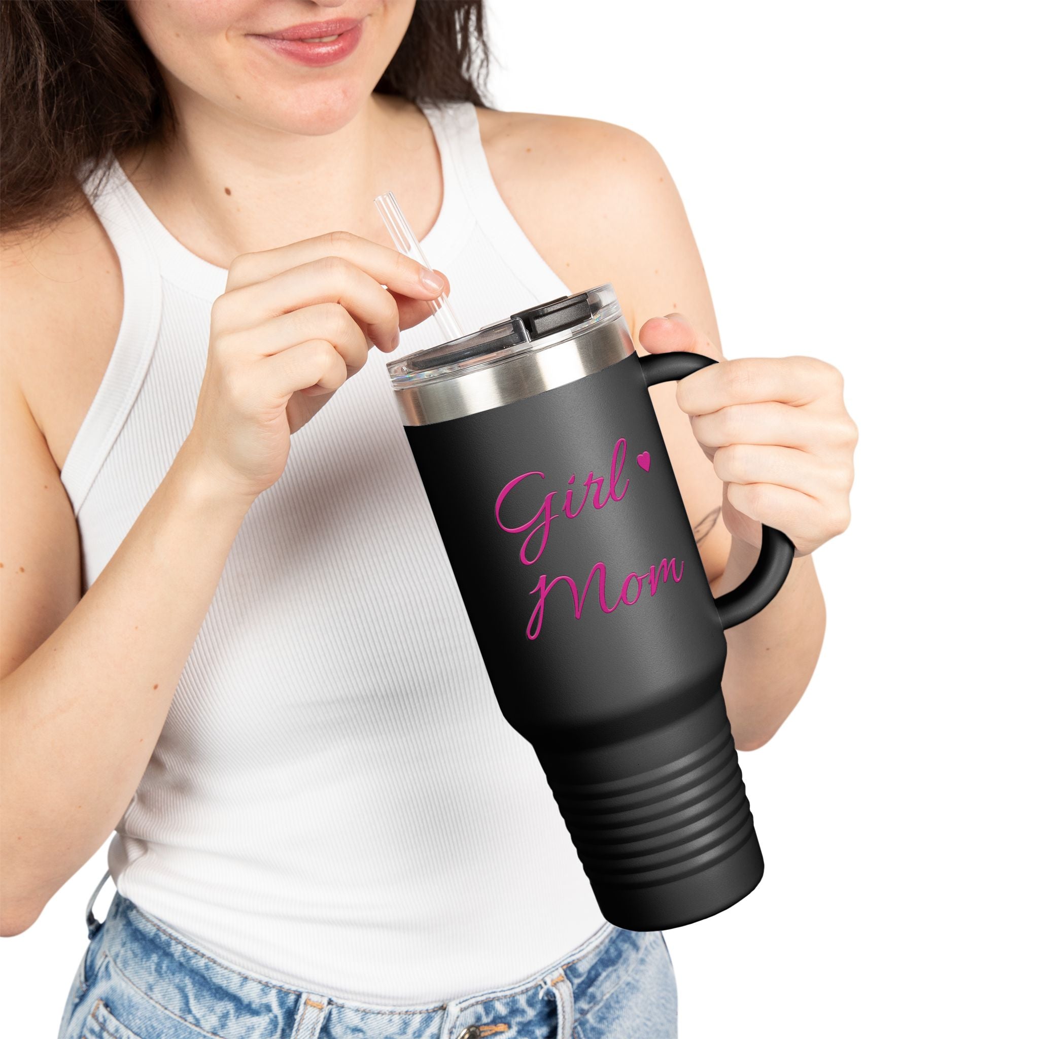 Girl Mom 40oz Insulated Travel Mug | Stainless Tumbler with Straw