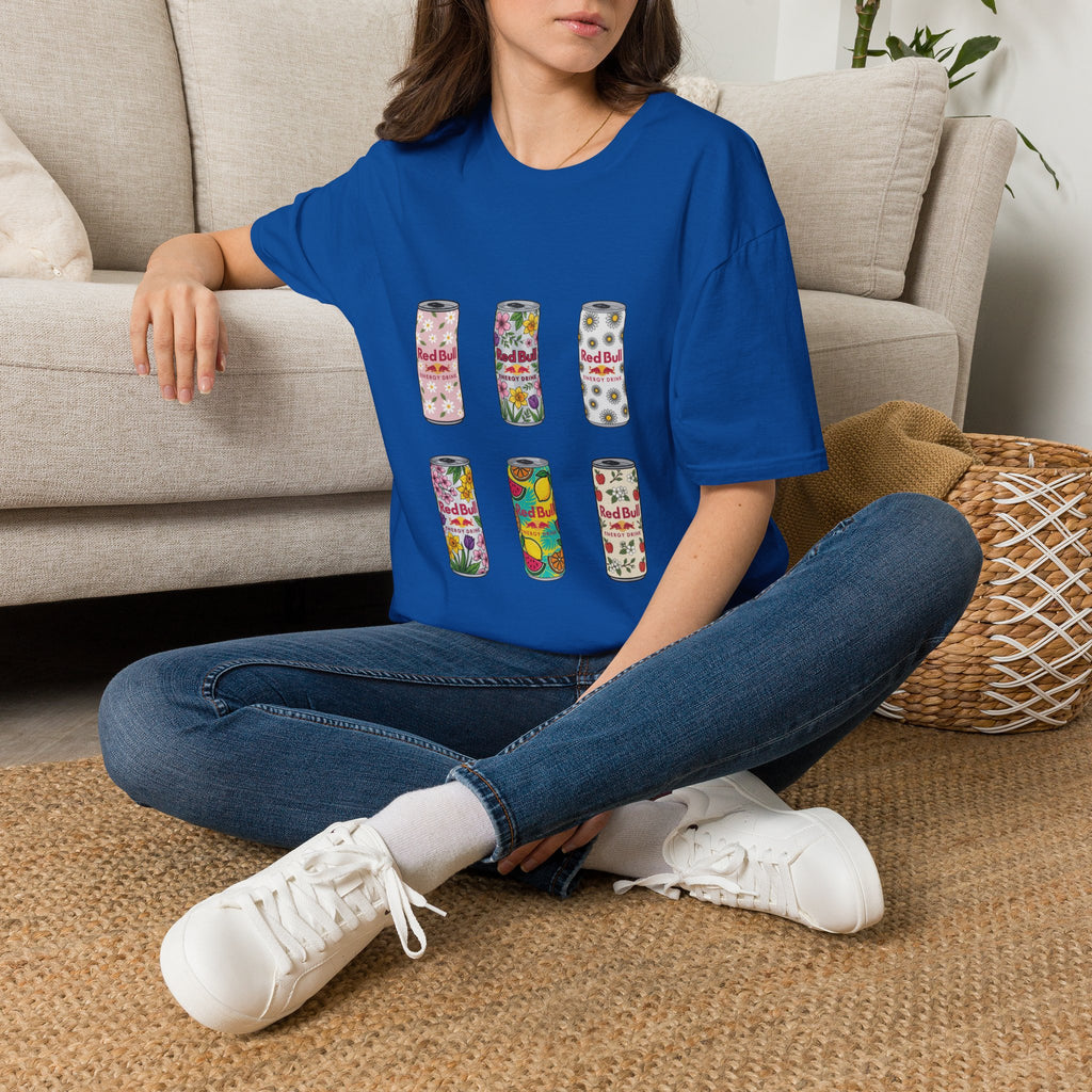 Floral Energy Drink Can T-Shirt — Vintage Flower Red Bull Design