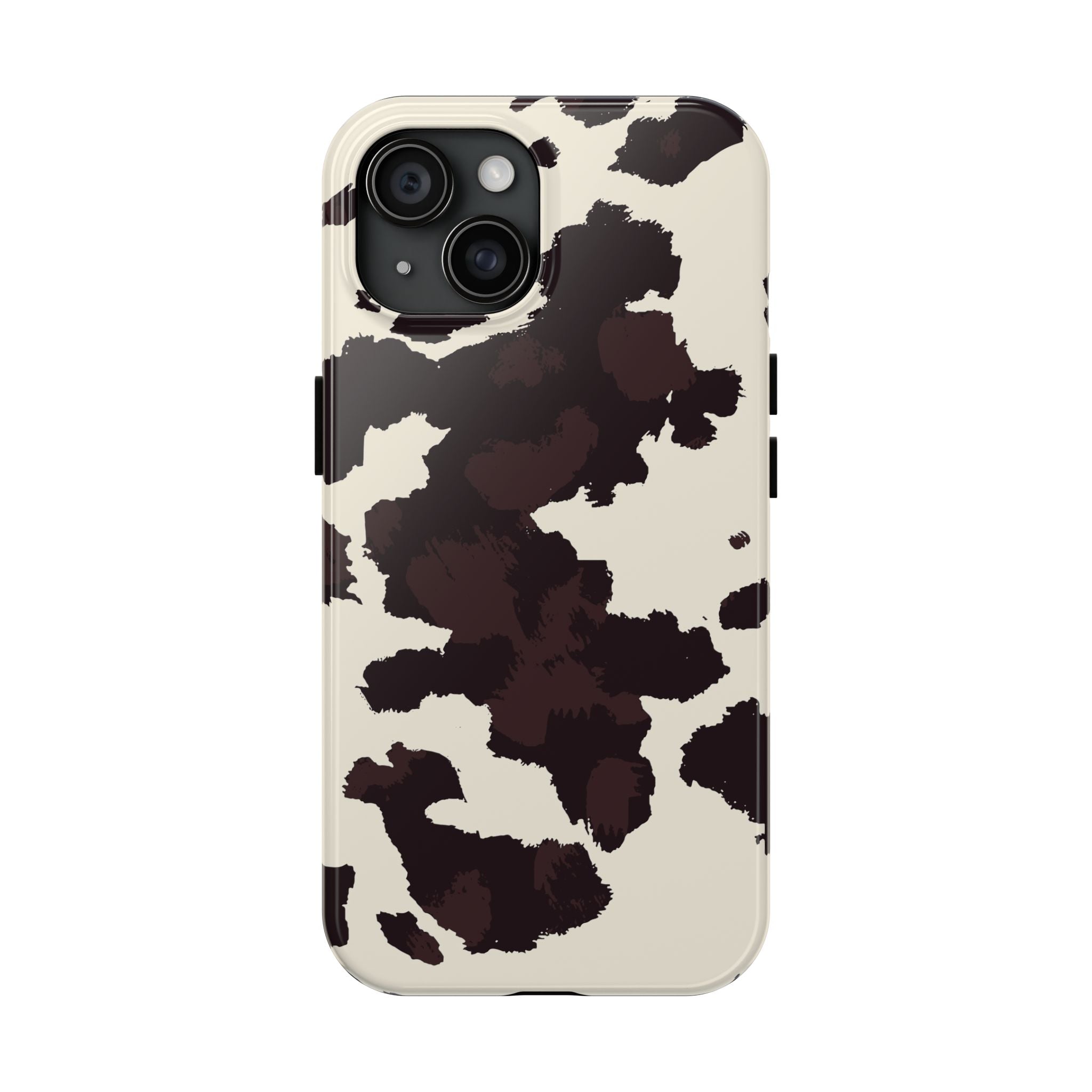 Cow Print Tough Phone Case — Brown Cream Protective Phone Cover