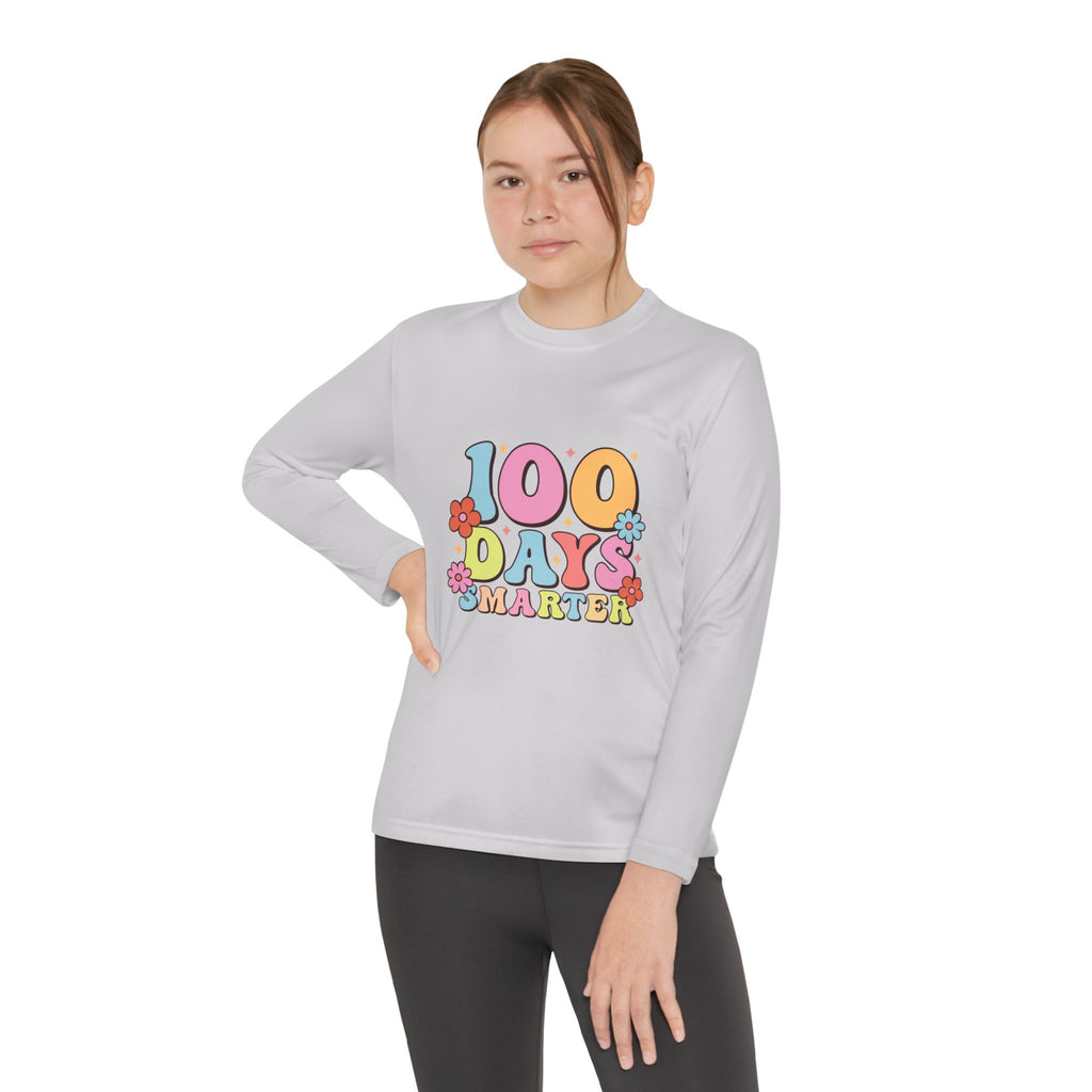 100 Days Smarter Youth Long Sleeve Tee — Retro Floral School Celebration Shirt