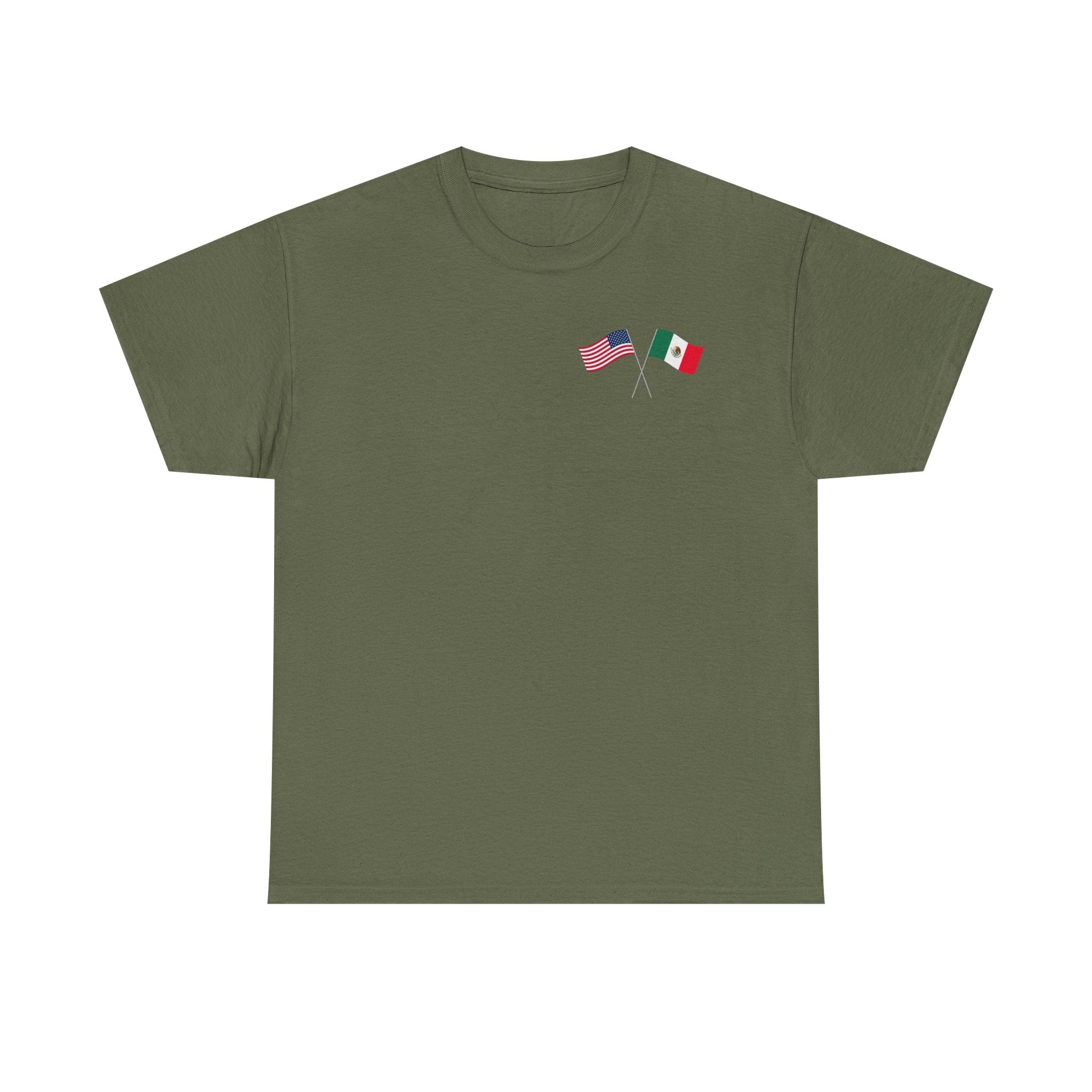 American & Italian Flag Tee with Vintage Rose Back — Patriotic Floral T-Shirt