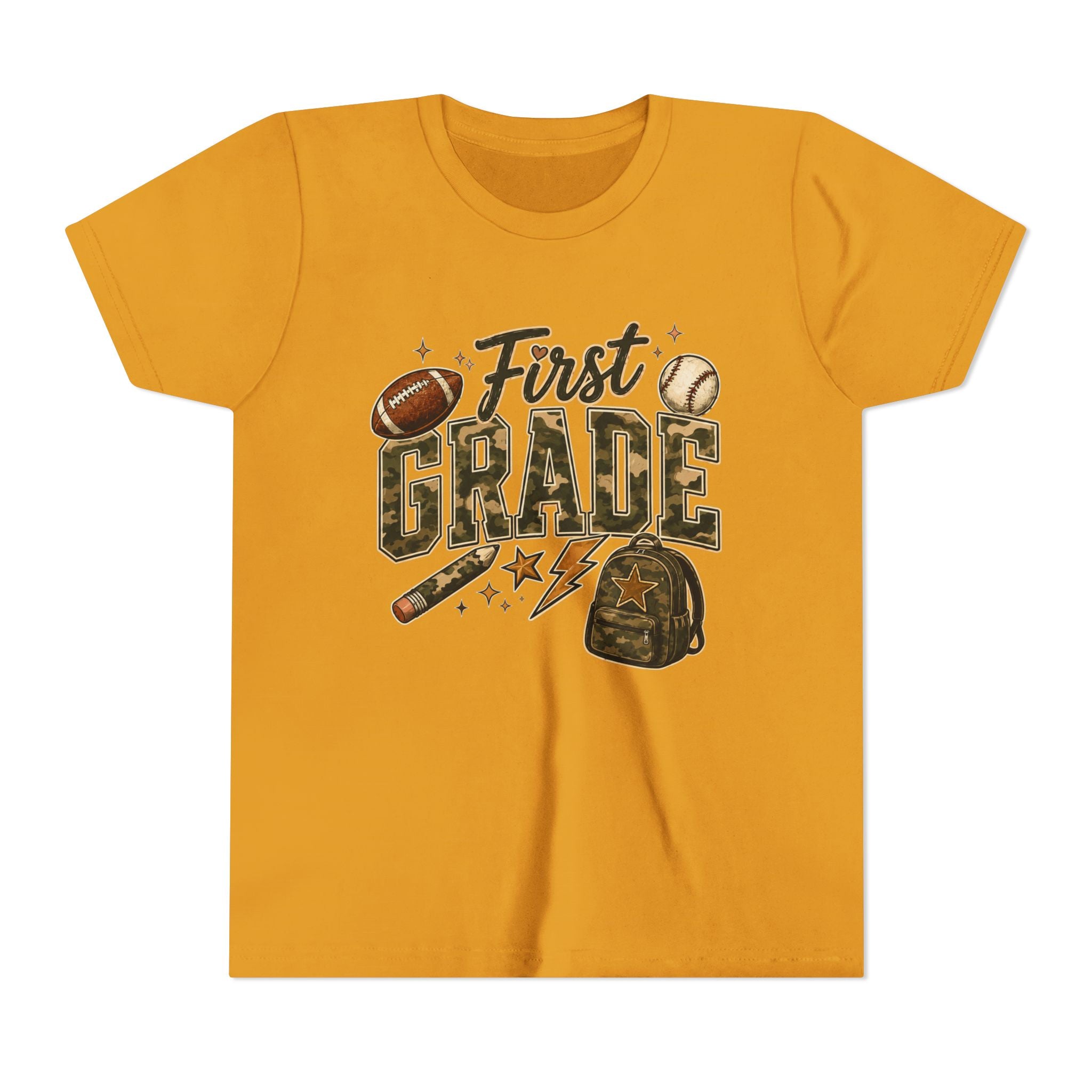 First Grade Kids T‑Shirt — Back to School Sports Backpack Design