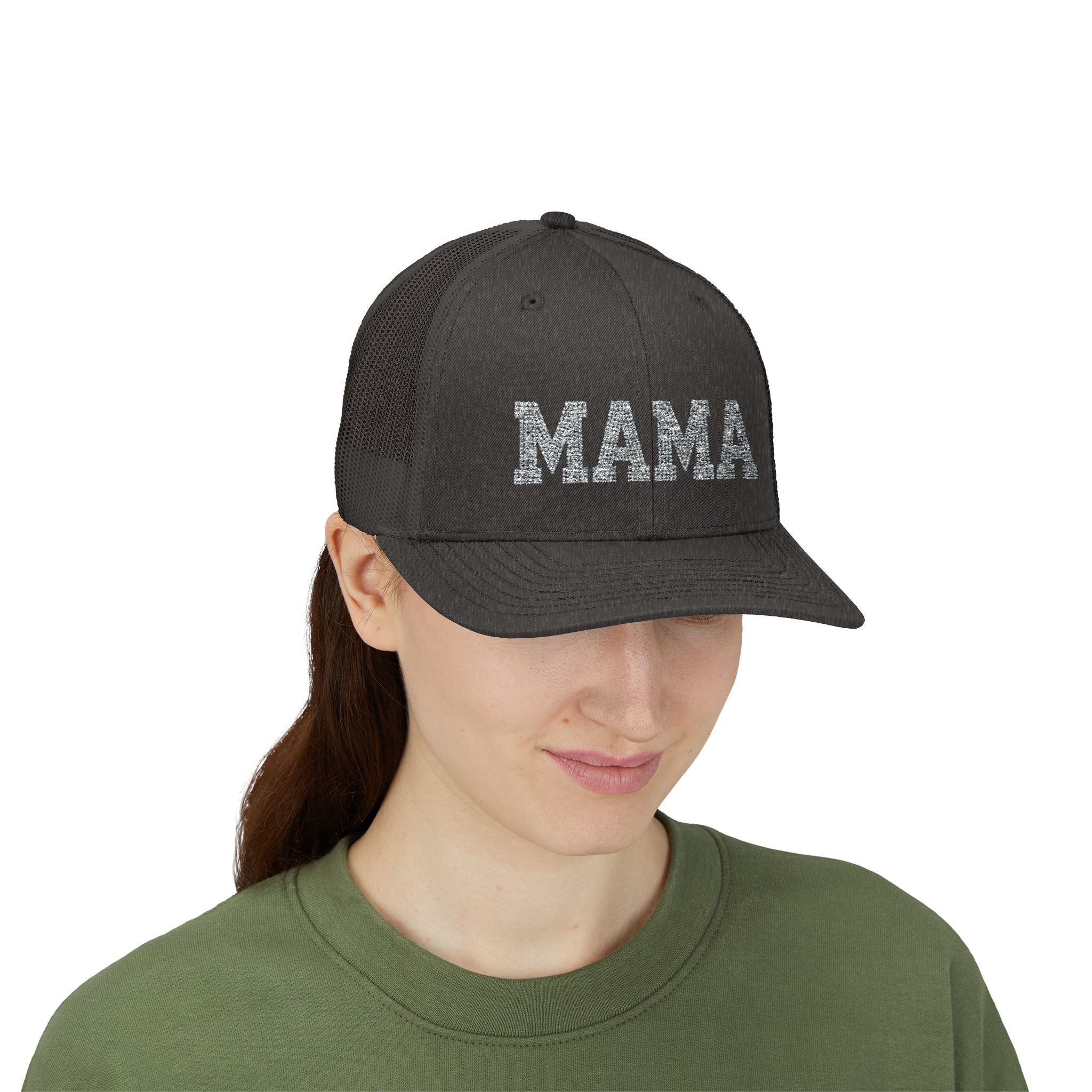 Mama Snapback Trucker Cap — Glitter Script "MAMA" Mesh Back Hat for Moms, Mother's Day Gift