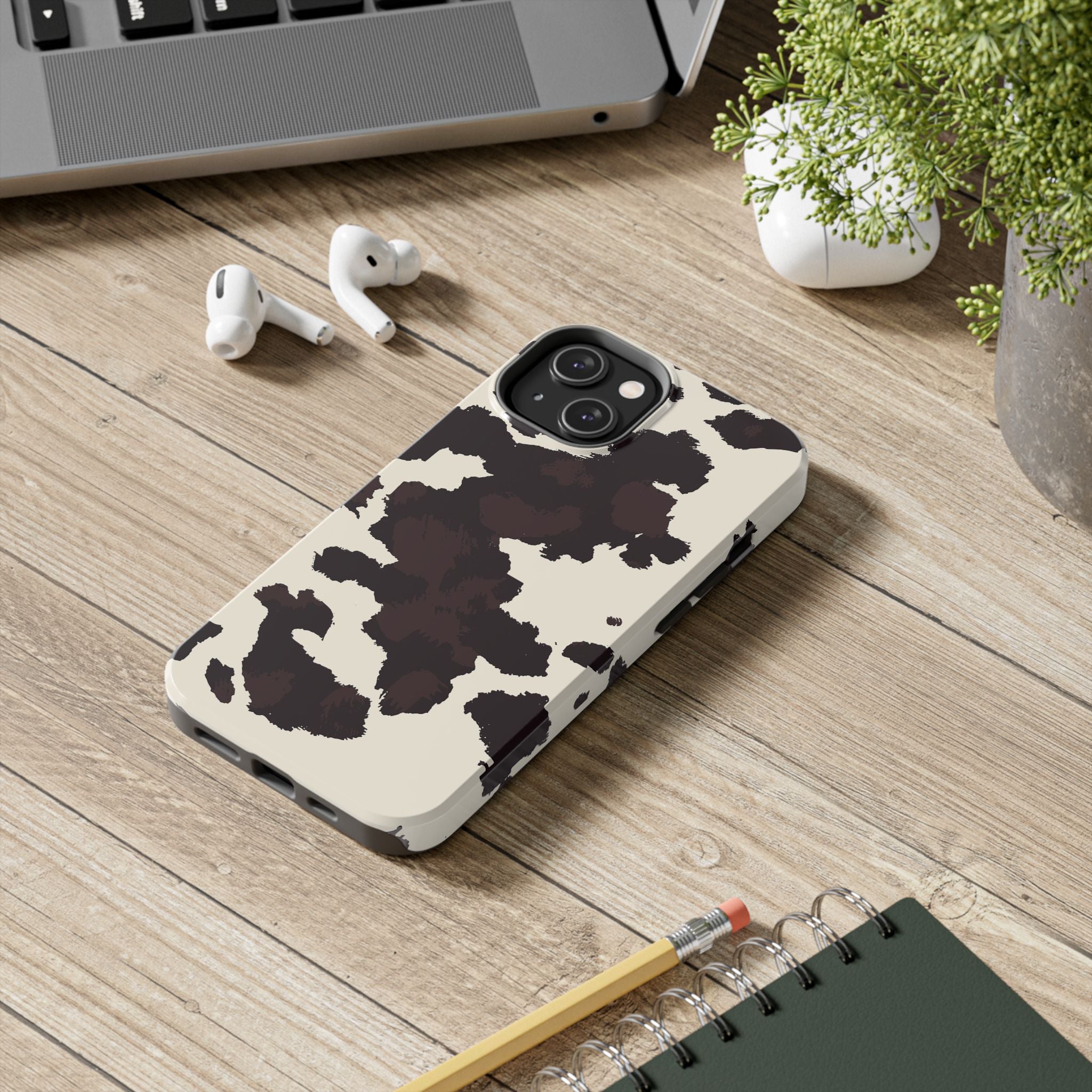 Cow Print Tough Phone Case — Brown Cream Protective Phone Cover