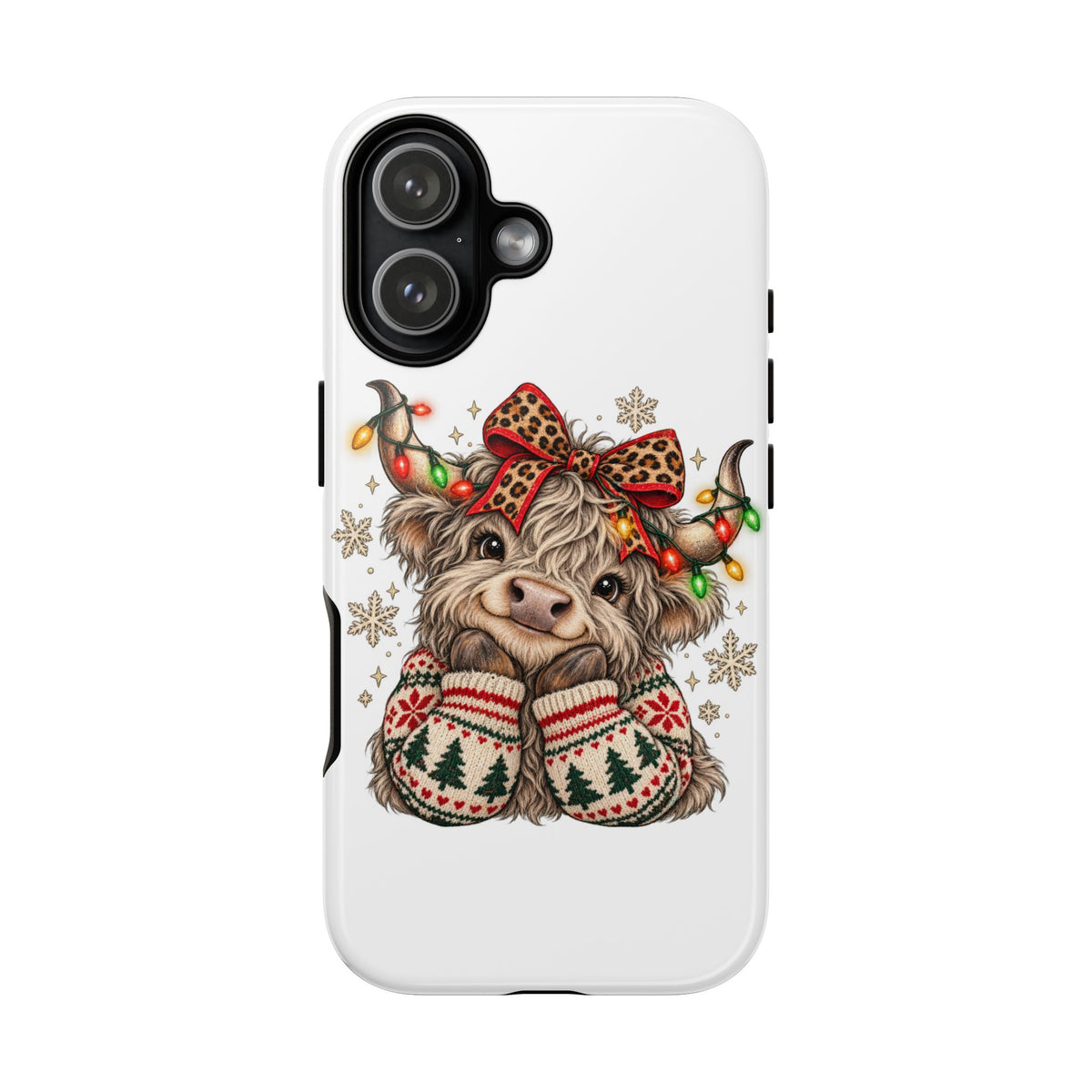 Holiday Highland Cow Phone Case – Festive Lights & Cozy Sweater Design