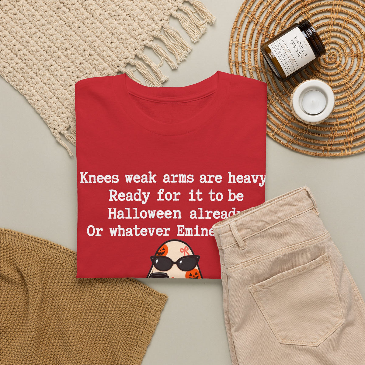 Funny Halloween Ghost T‑Shirt – "Knees Weak Arms Are Heavy" Pumpkin Ghost Tee