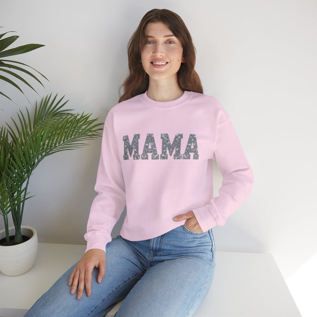Mama Crewneck Sweatshirt — Casual Glitter Block Letter Mom Pullover