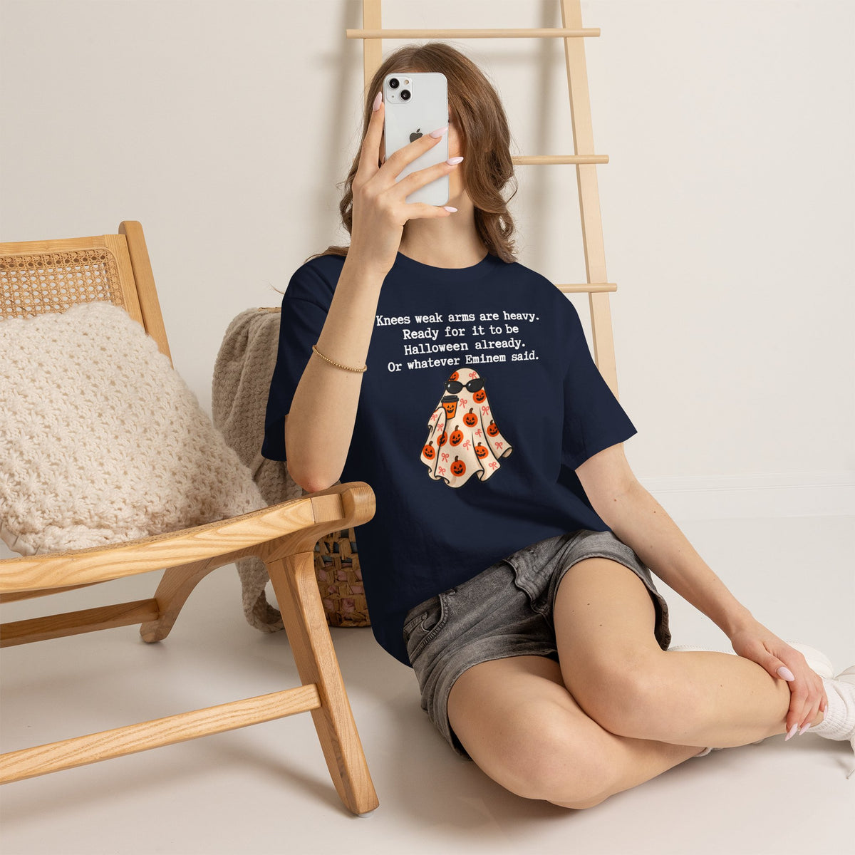 Funny Halloween Ghost T‑Shirt – "Knees Weak Arms Are Heavy" Pumpkin Ghost Tee