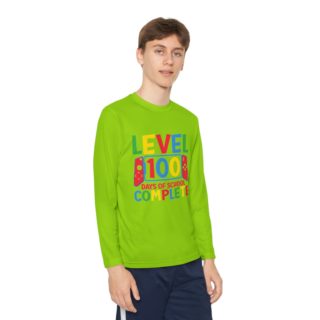 Youth Long Sleeve Shirt - "Level 100 Days of School Complete" 100th Day Celebration Tee