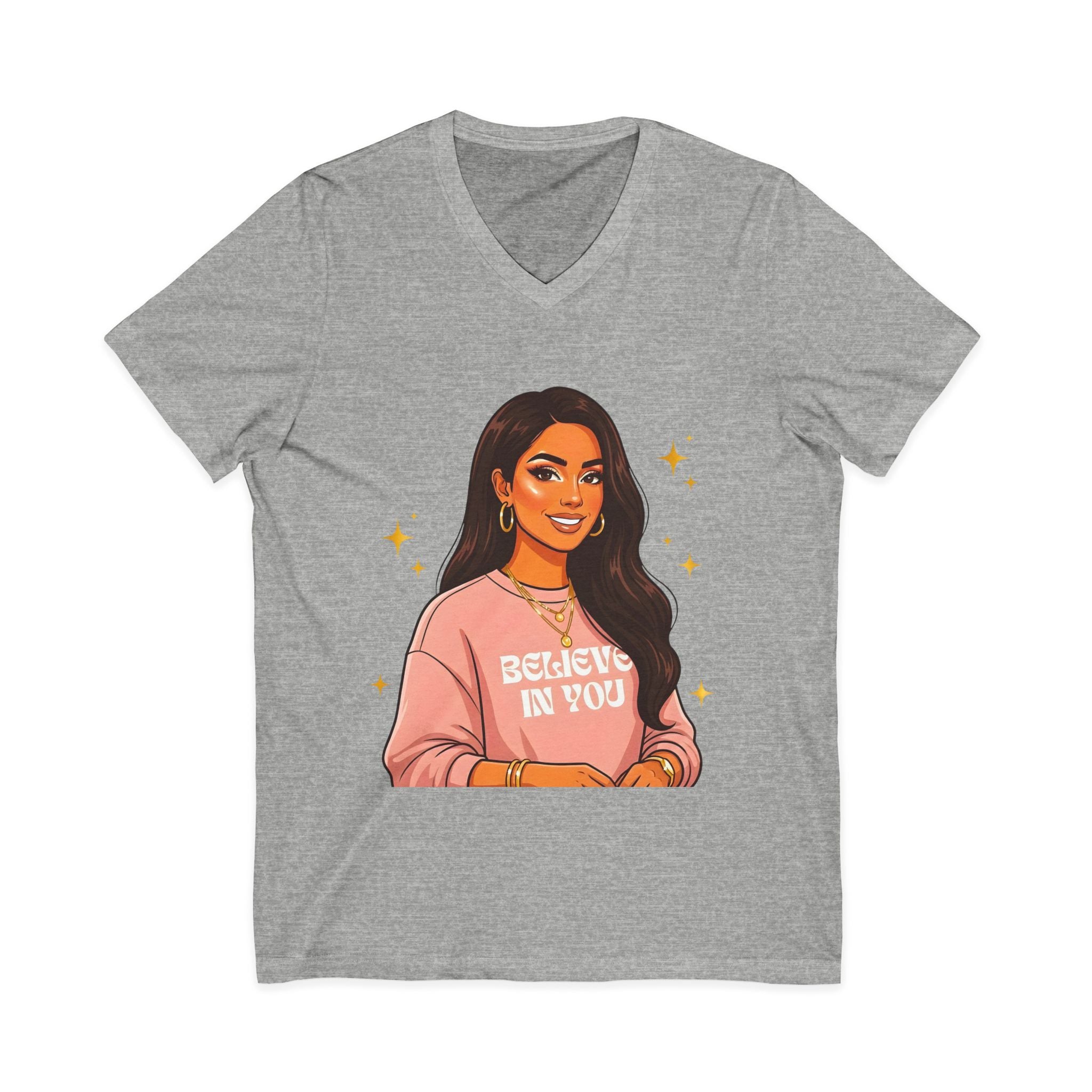 Believe In You V-Neck Tee — Inspirational Woman Graphic T‑Shirt
