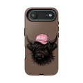 Phone Case — Highland Cow Wearing 'BOSSY' Pink Hat, Cute Farm Animal Protective Cover