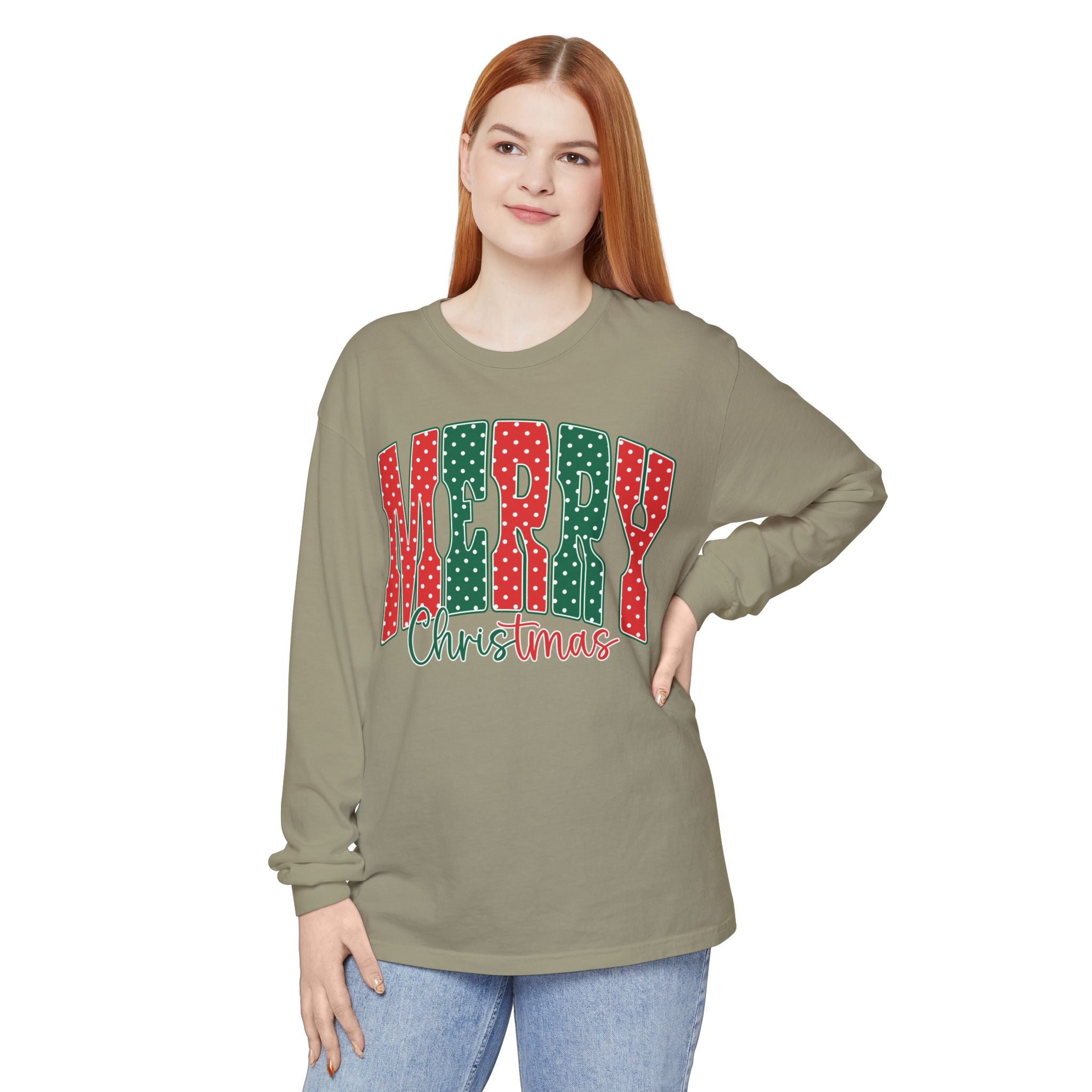 Merry Christmas Long Sleeve Tee — Festive Red & Green Holiday Shirt
