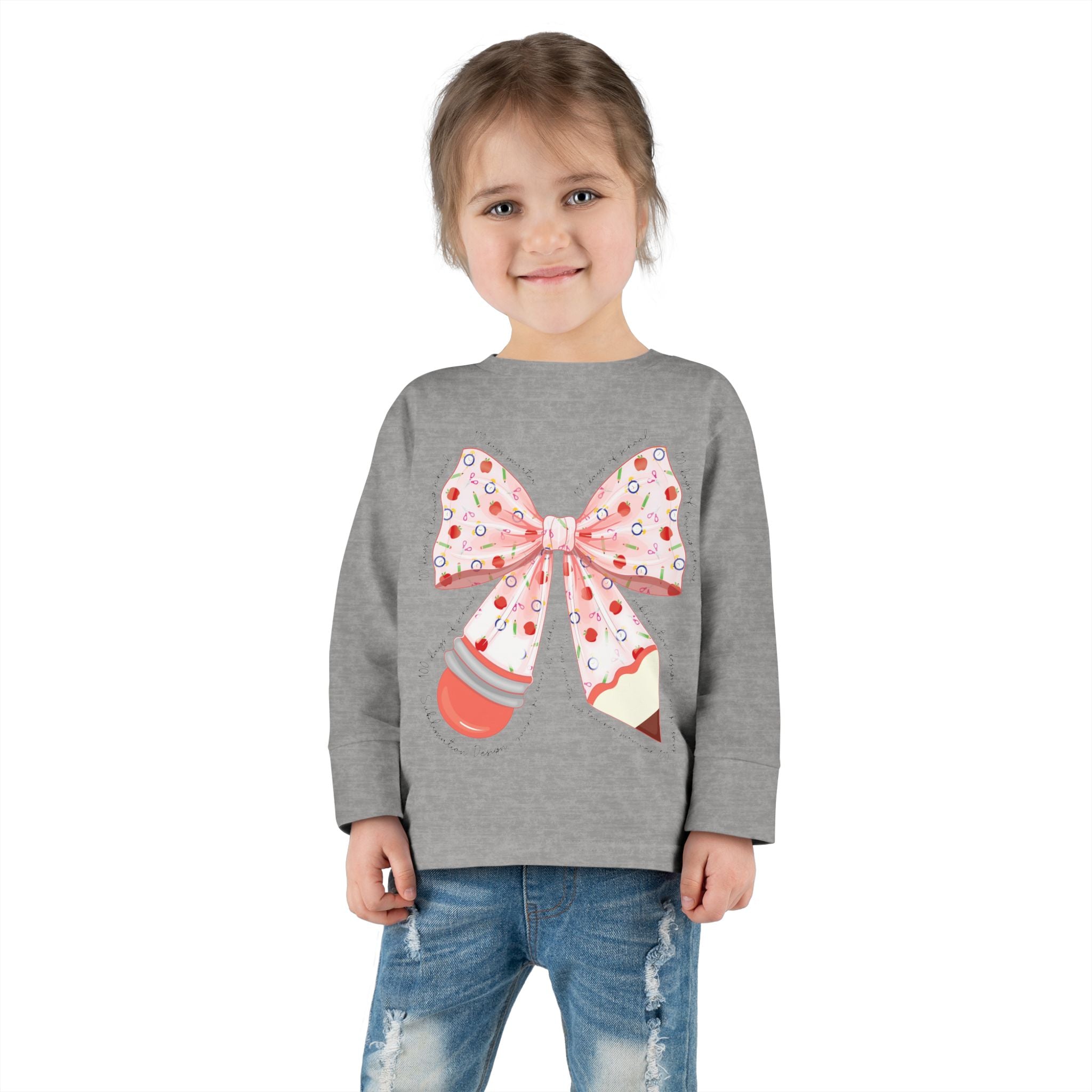Pink Polka Dot Bow Toddler Long Sleeve Tee