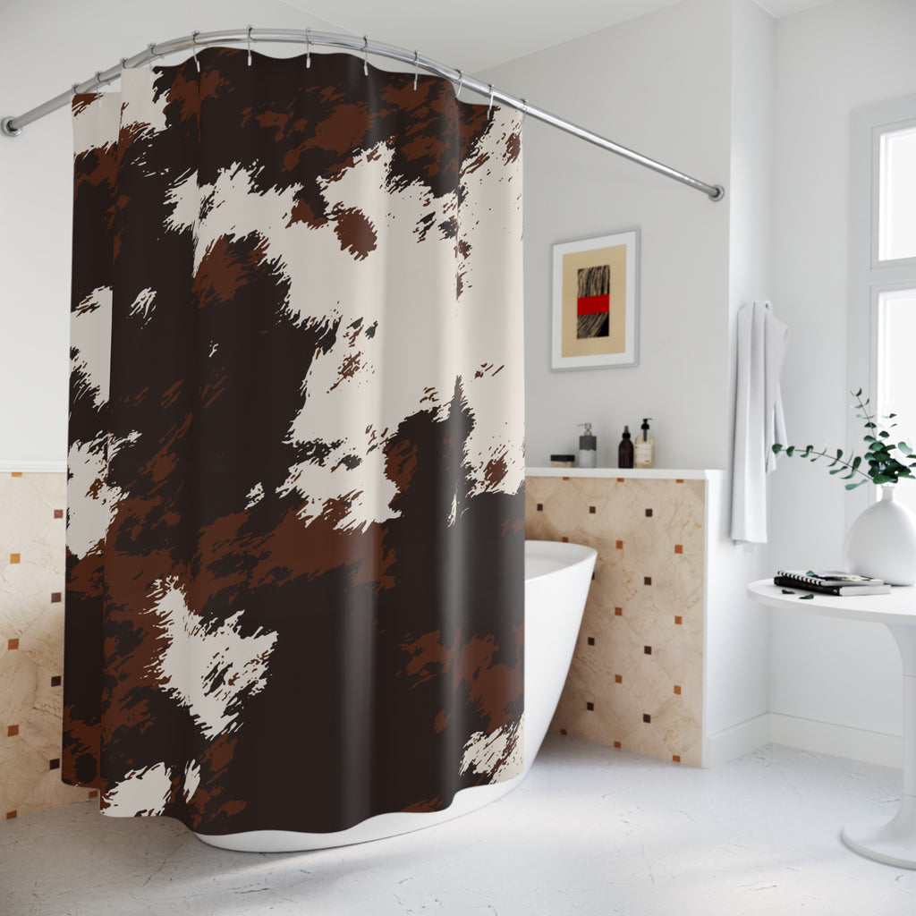 Cowhide Pattern Shower Curtain — Rustic Brown & White Bathroom Decor