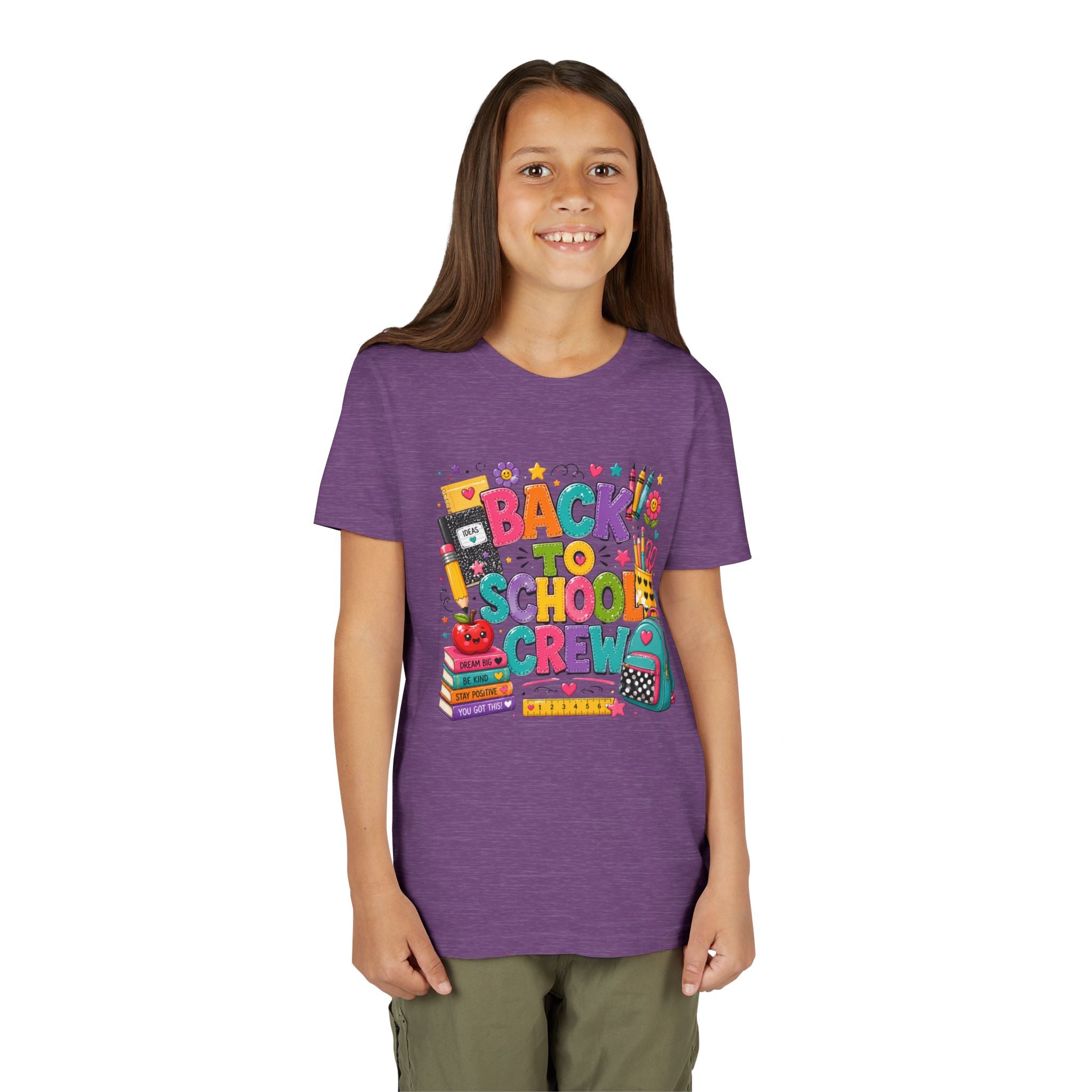 Back to School Crew Youth Tee — Colorful Kids' School Backpack & Books Graphic Shirt