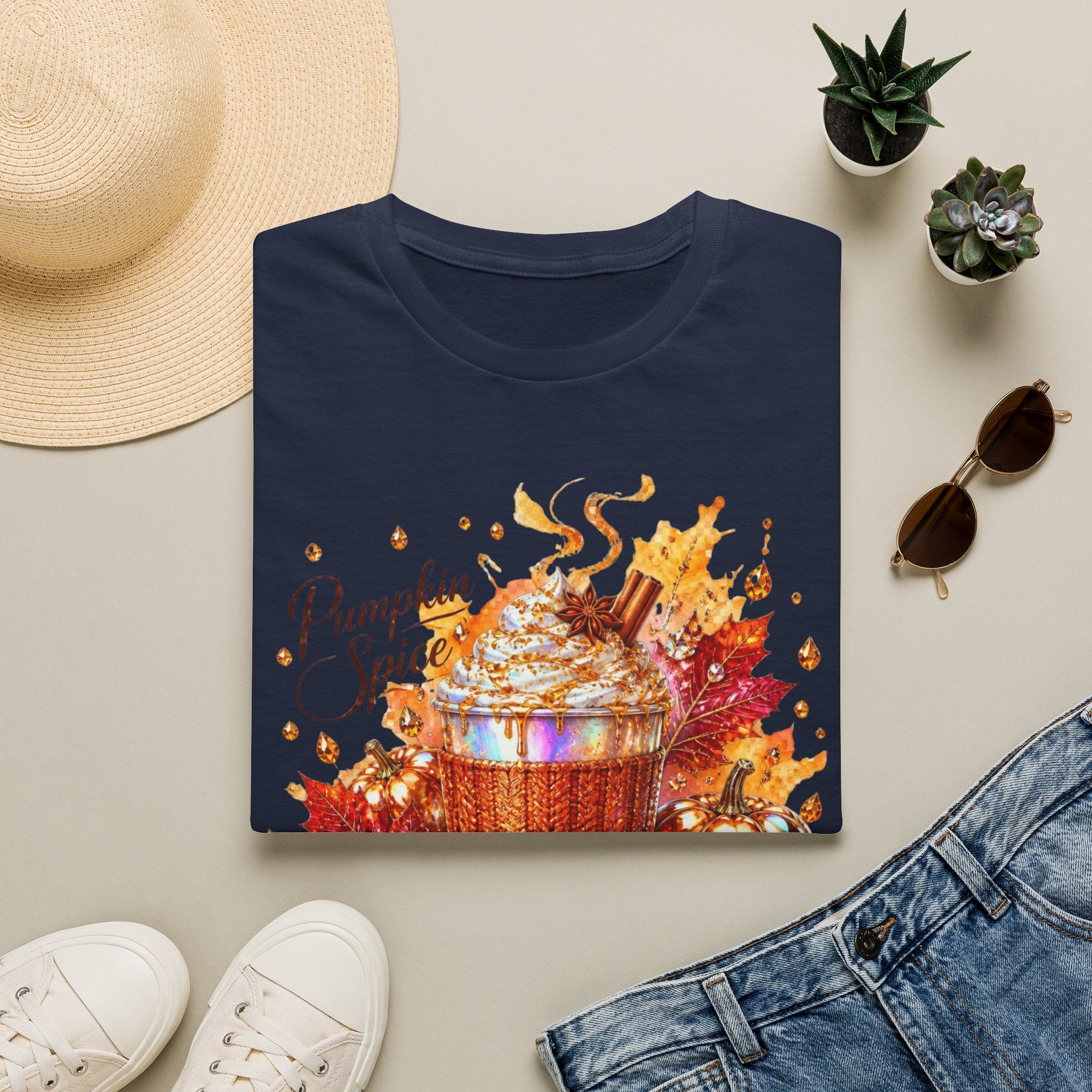 Pumpkin Spice Cup T-Shirt — Autumn Latte Fall Leaves Tee