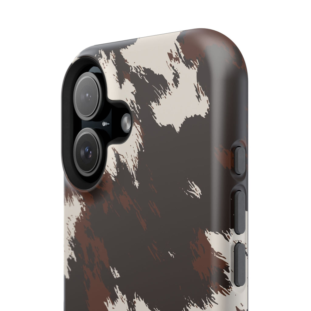 Cowhide Print Impact Phone Case — Brown & Cream Protective Cover