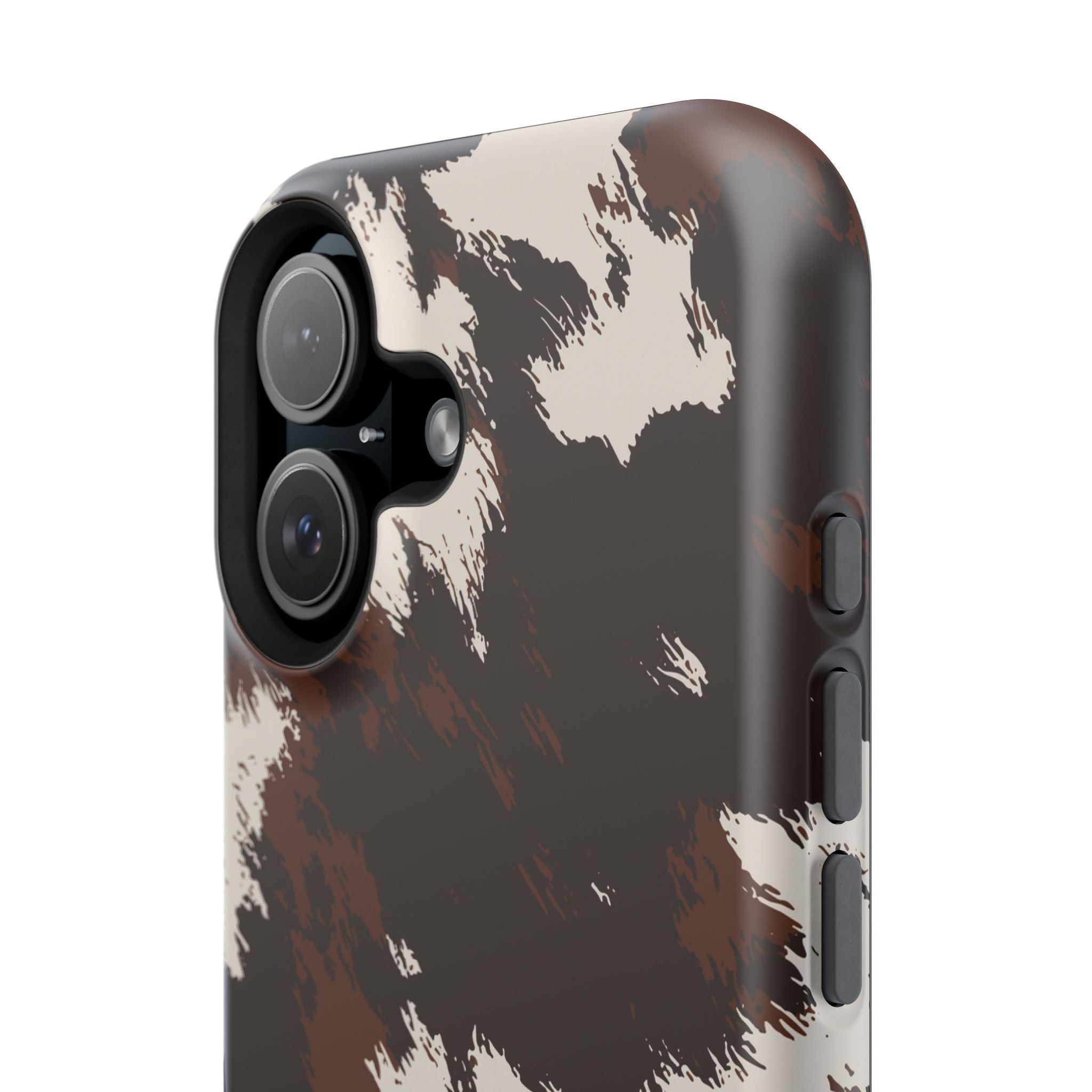 Cowhide Print Impact Phone Case — Brown & Cream Protective Cover