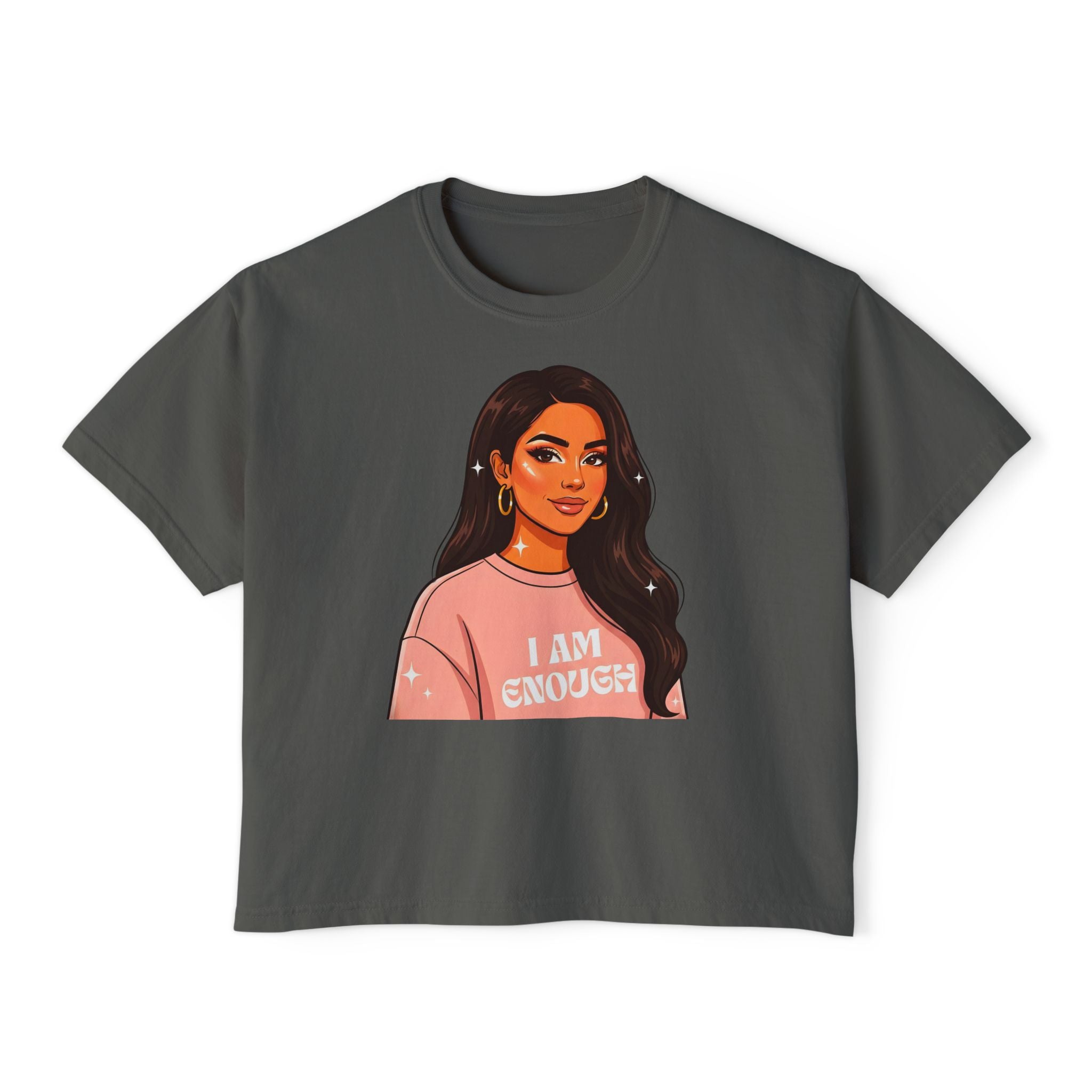 I Am Enough Boxy Tee — Empowering Women's Graphic Cropped T-Shirt