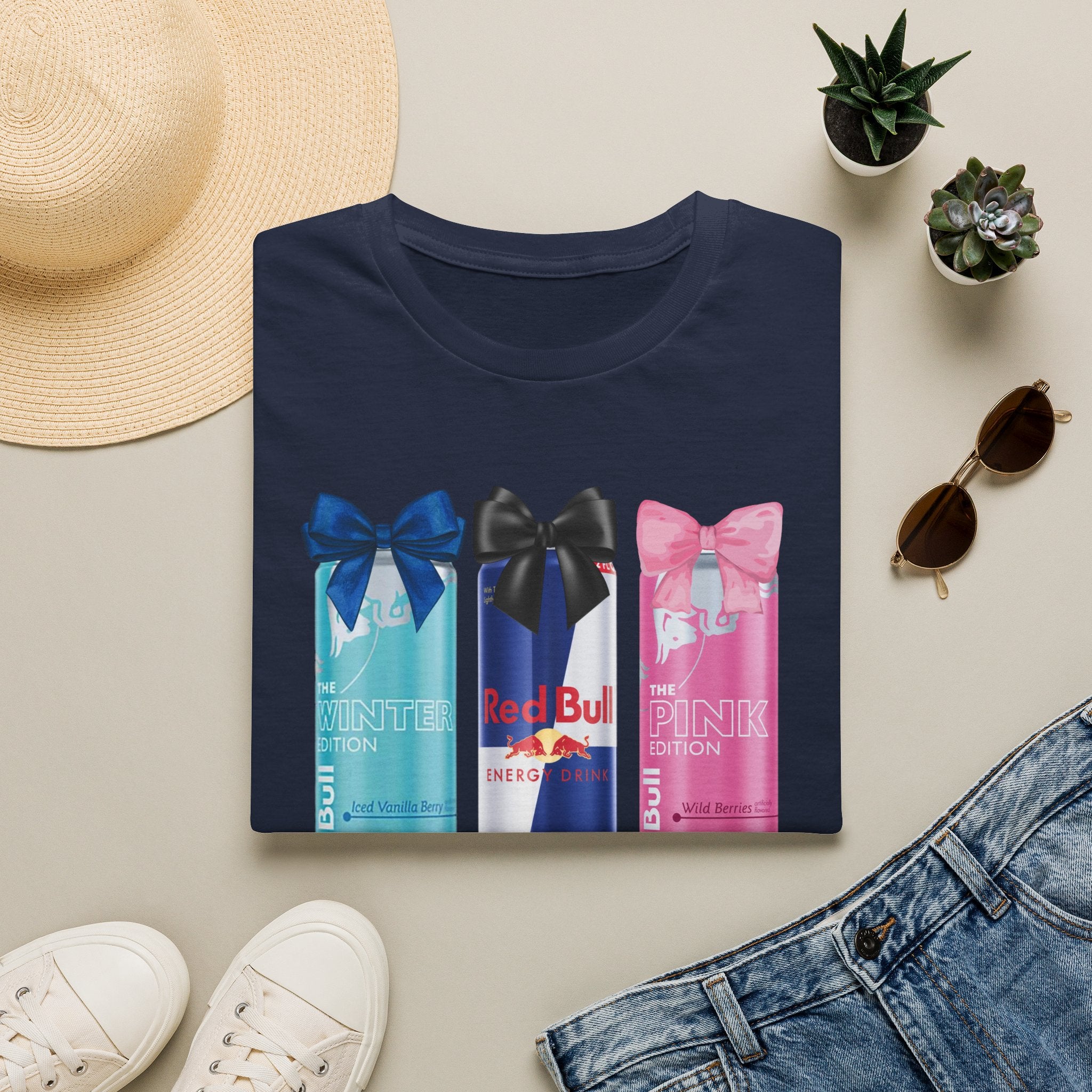 Red Bull Cans Graphic T-Shirt — “First I Need Red Bull” Energy Drink Tee