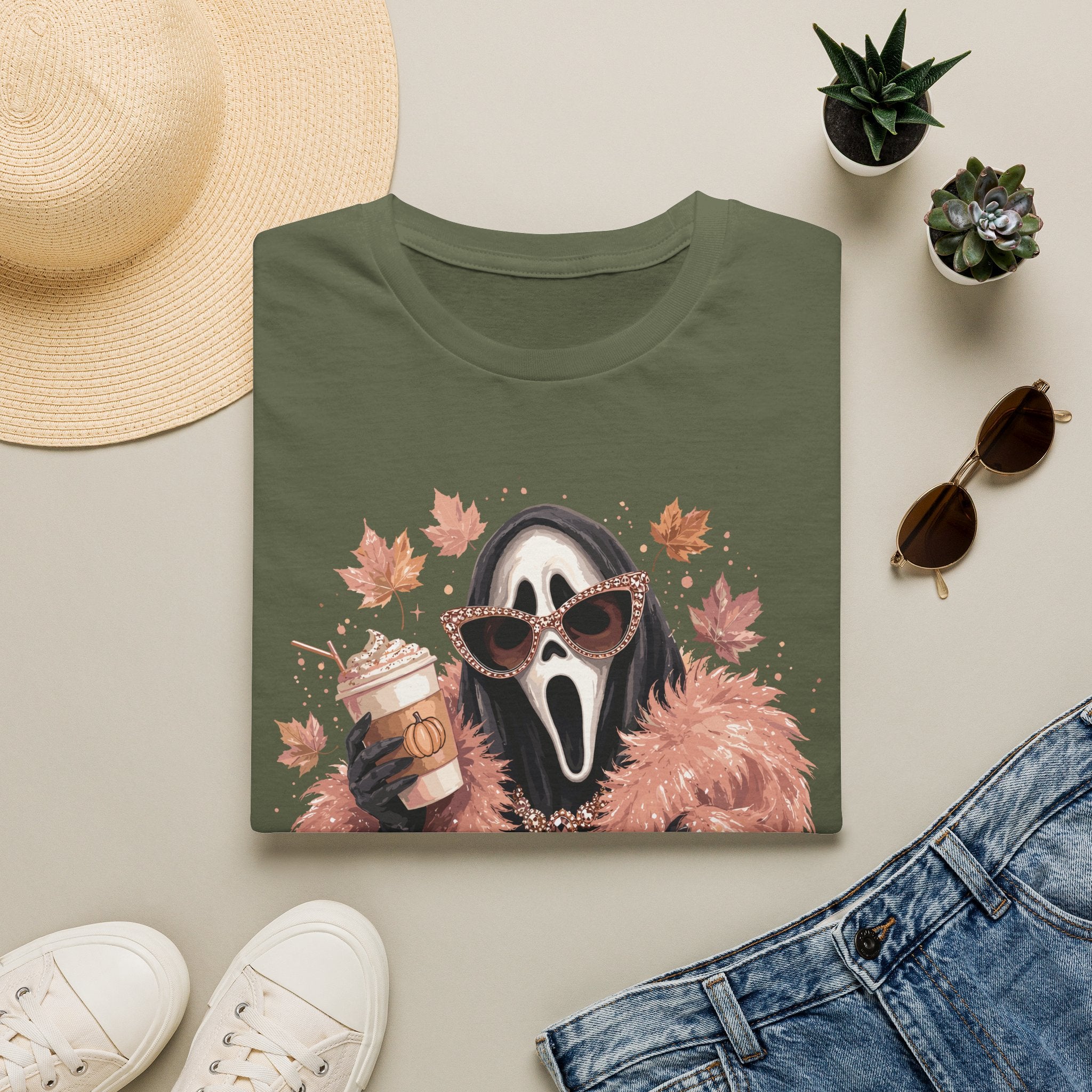 Cozy Scream Fall Tee — Glam Ghost with Pumpkin Spice Latte