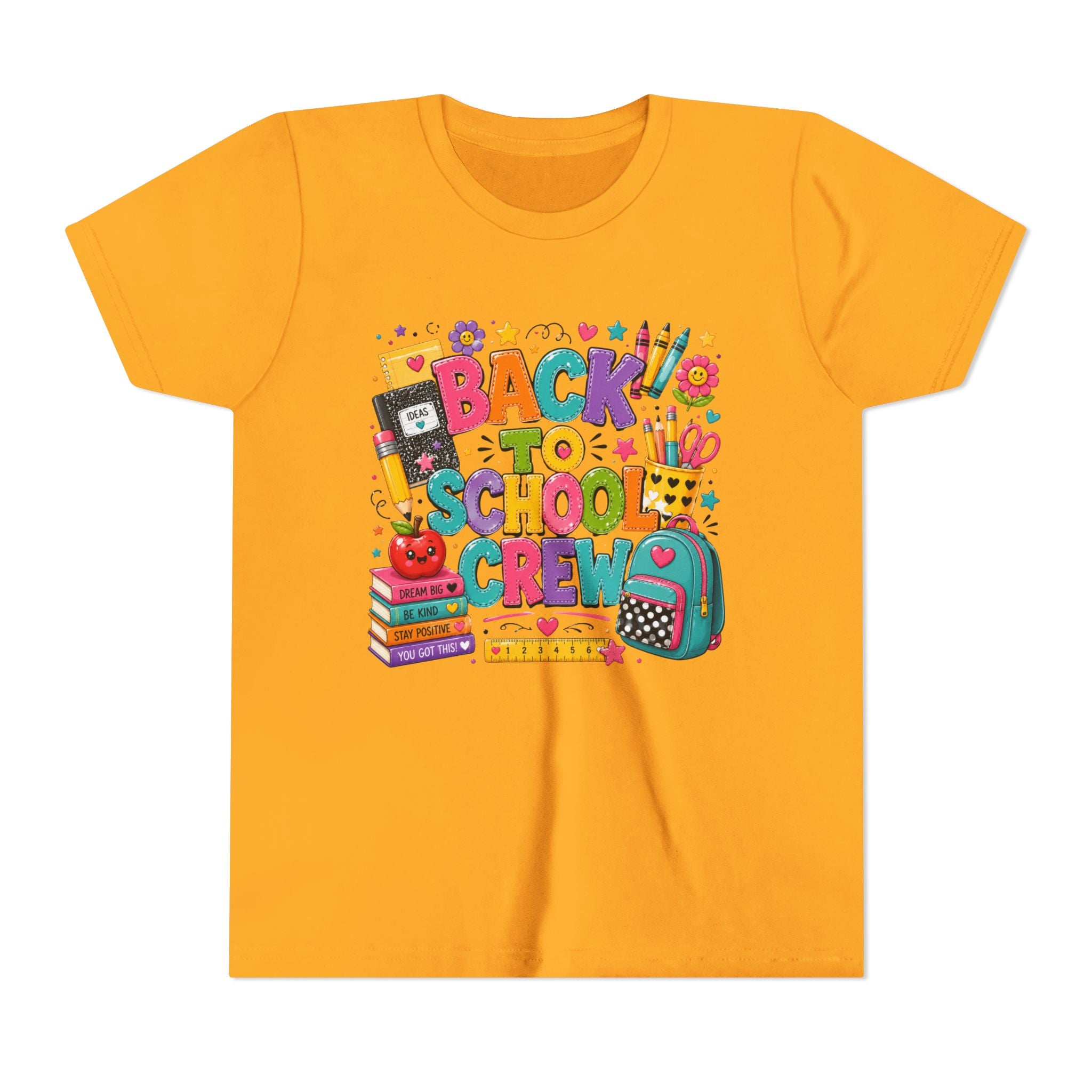 Back to School Crew Youth Tee — Colorful Kids' School Backpack & Books Graphic Shirt