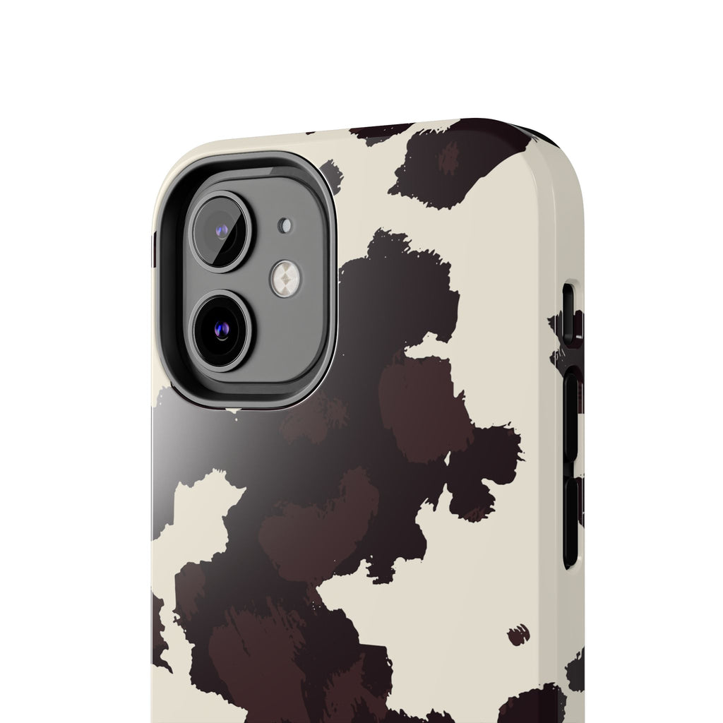 Cow Print Tough Phone Case — Brown Cream Protective Phone Cover