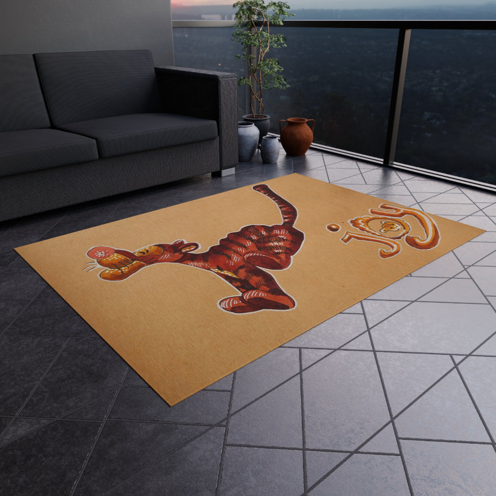 Outdoor Rug — Playful Tiger "Joy" Doormat for Patio & Entry