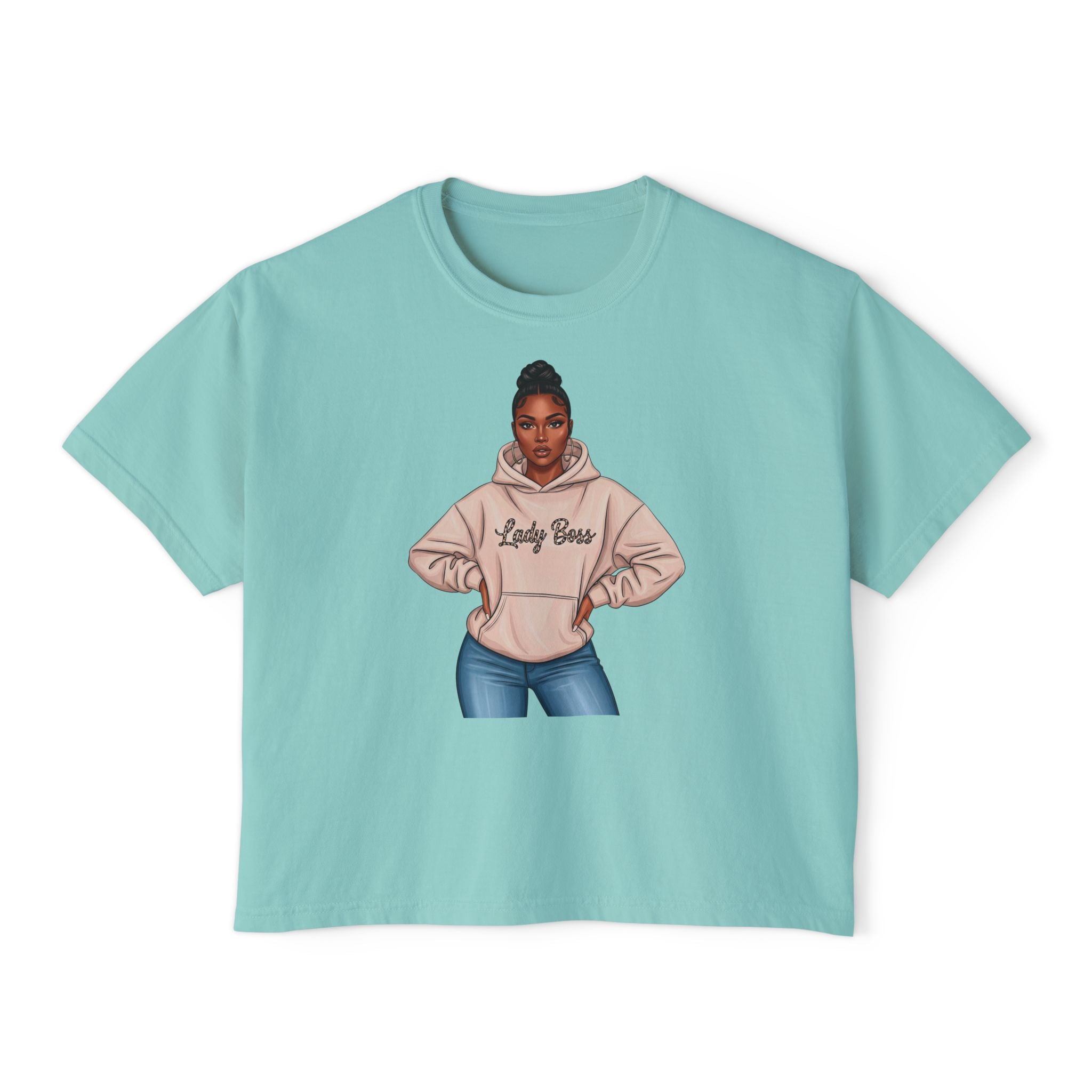 Women's Boxy Tee — 'Lady Boss' Graphic Crop Top, Confident Feminine Streetwear